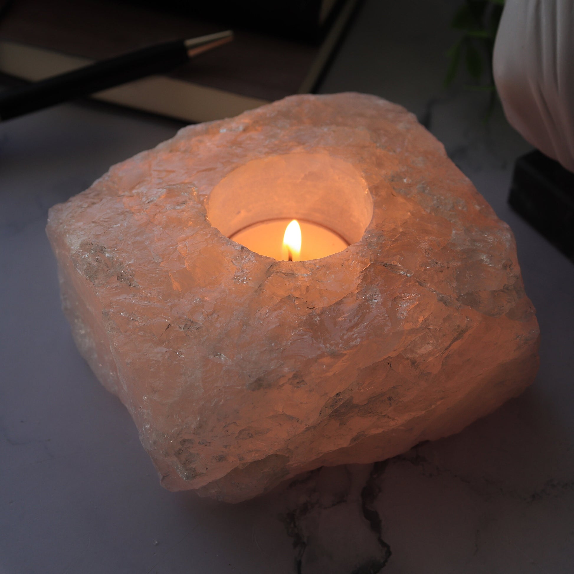 Rose Quartz Candle Holder Candle Holder, Tealight Holder, Natural Crystal Home Decor, Ethically Sourced, Raw Crystal Chunk