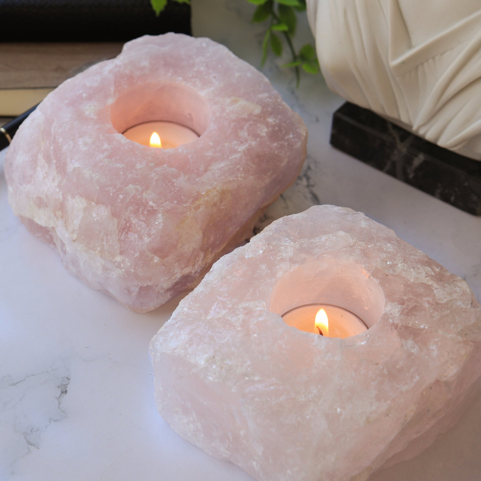 Rose Quartz Candle Holder Candle Holder, Tealight Holder, Natural Crystal Home Decor, Ethically Sourced, Raw Crystal Chunk