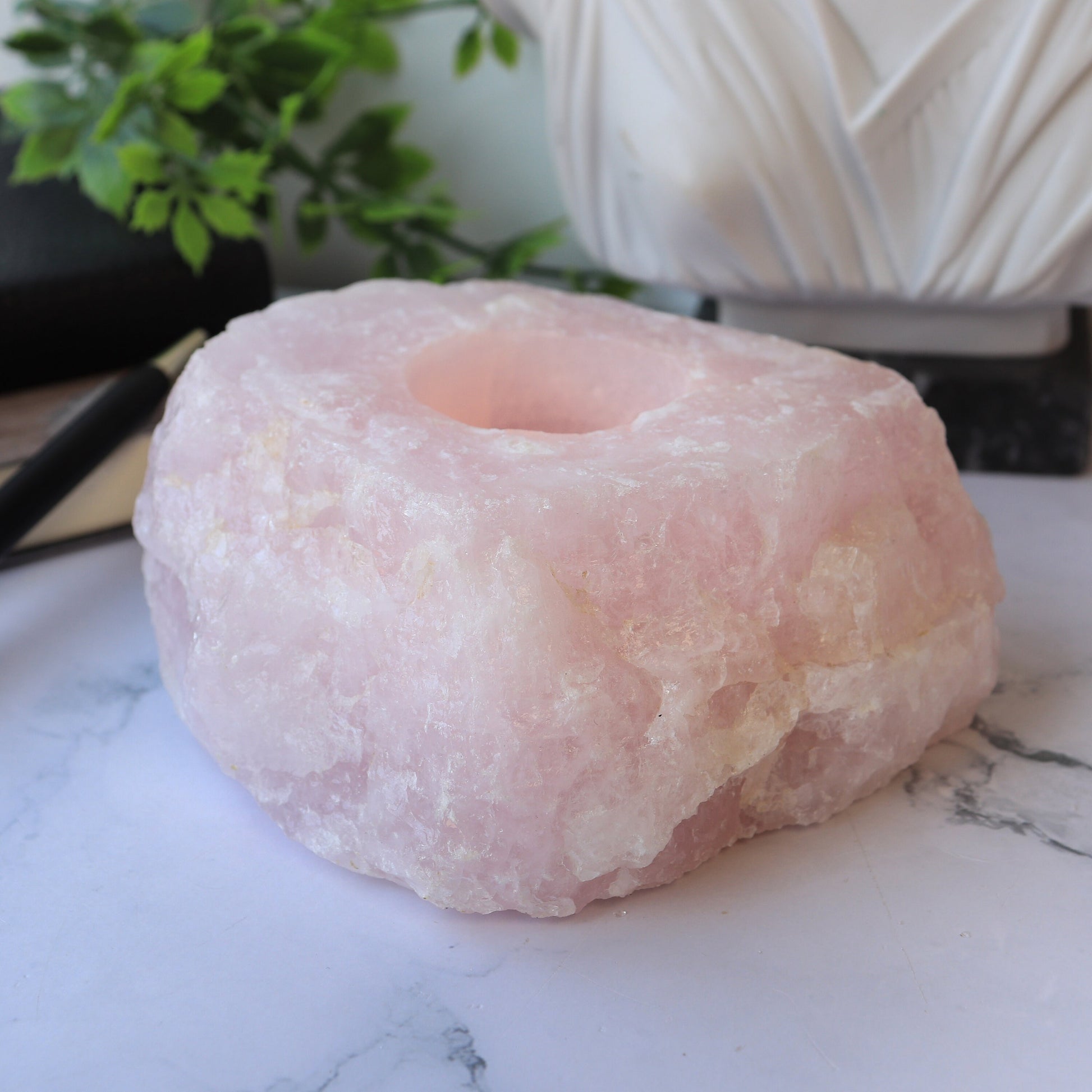 Rose Quartz Candle Holder Candle Holder, Tealight Holder, Natural Crystal Home Decor, Ethically Sourced, Raw Crystal Chunk