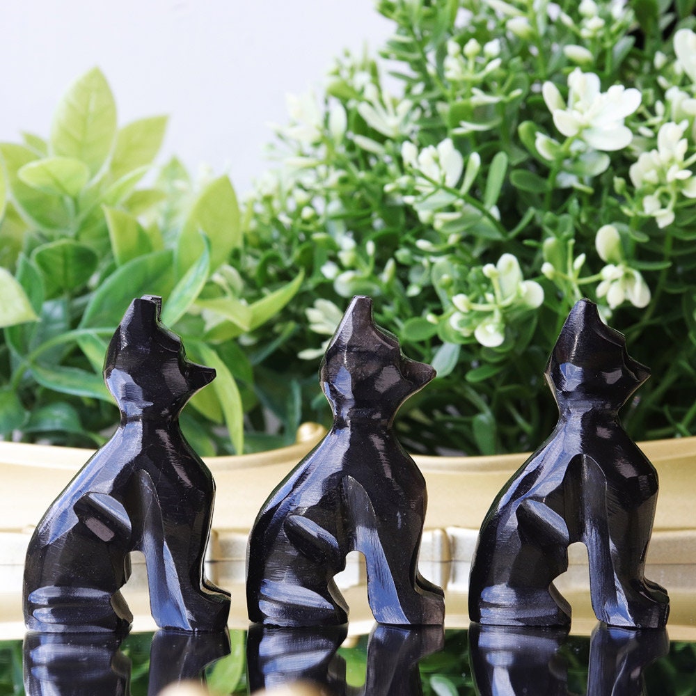 Black Obsidian Cat, Obsidian Polished Crystal, Cat Statue, Ethically Sourced, Black Cat, Wholesale Obsidian Cats