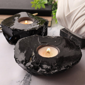 Black Obsidian Candle Holder, Tealight Holder, Natural Crystal Home Decor, Ethically Sourced, Raw Crystal Chunk