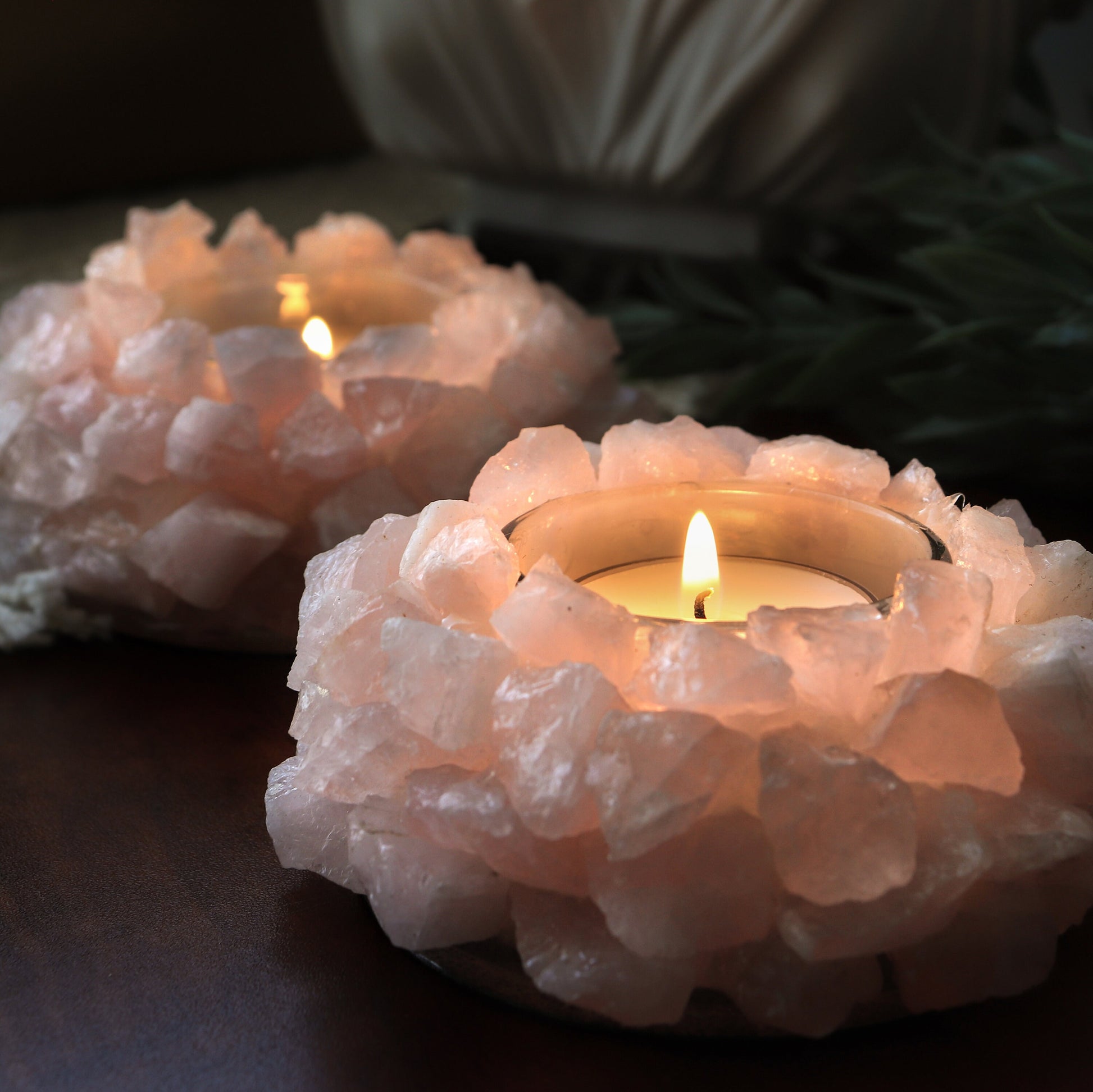 Rose Quartz Lotus Candle holder | Natural Crystal Home Decor