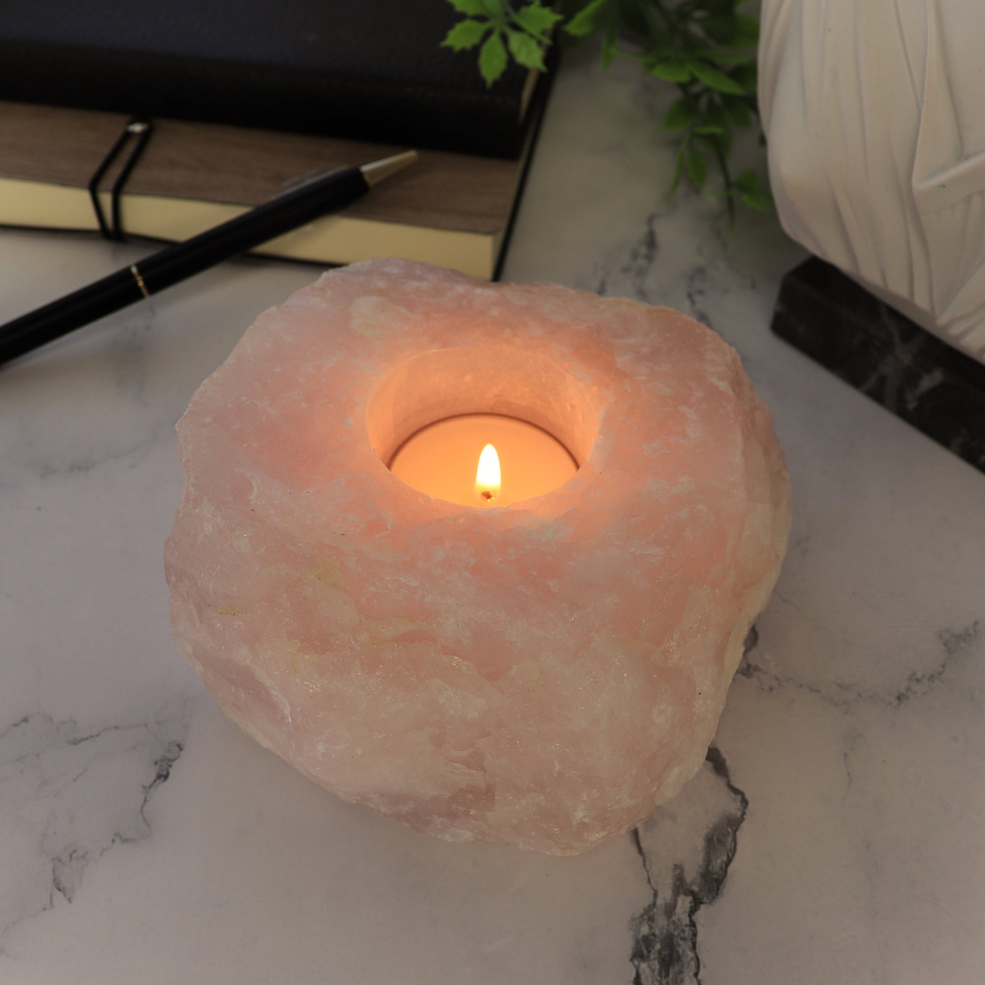 Rose Quartz Candle Holder Candle Holder, Tealight Holder, Natural Crystal Home Decor, Ethically Sourced, Raw Crystal Chunk