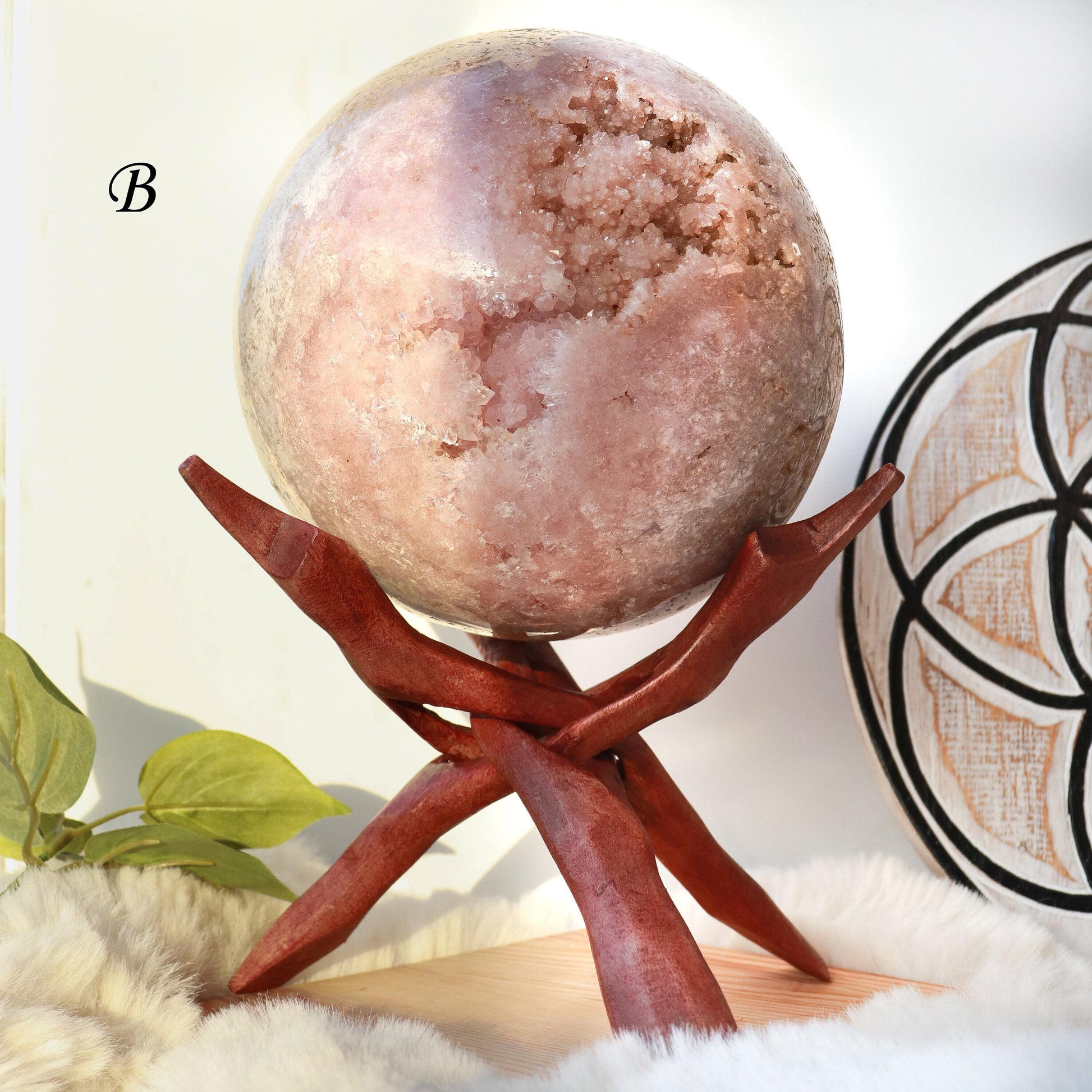 Pink Amethyst Sphere with Wooden Stand | Pink Amethyst Crystal