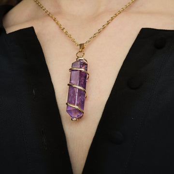 Amethyst Wrapped Necklace, Gold and Silver Plated Wrapped, Healing and Protection, Real Crystal Jewelry, Ethically Sourced