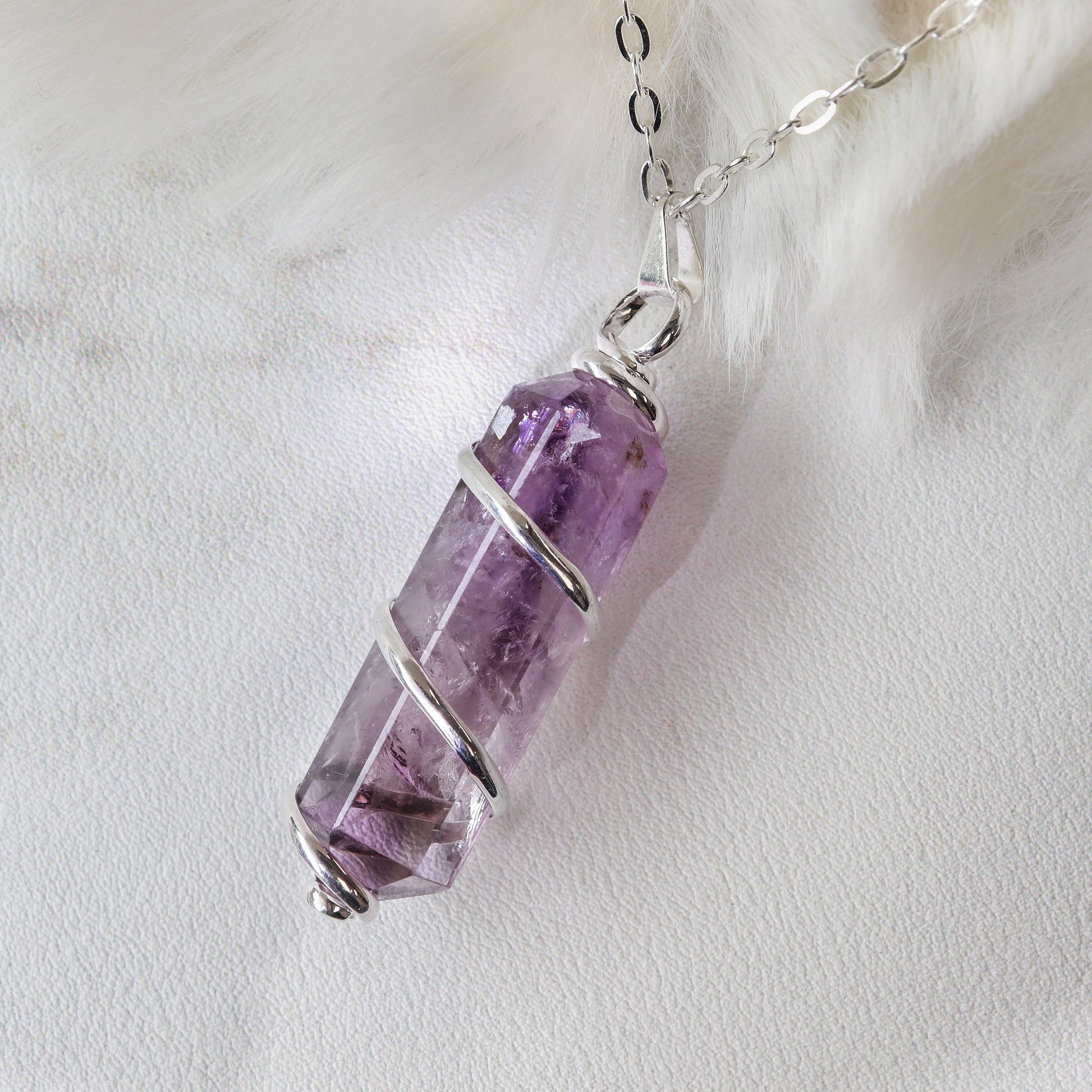 Amethyst Wrapped Necklace, Gold and Silver Plated Wrapped, Healing and Protection, Real Crystal Jewelry, Ethically Sourced