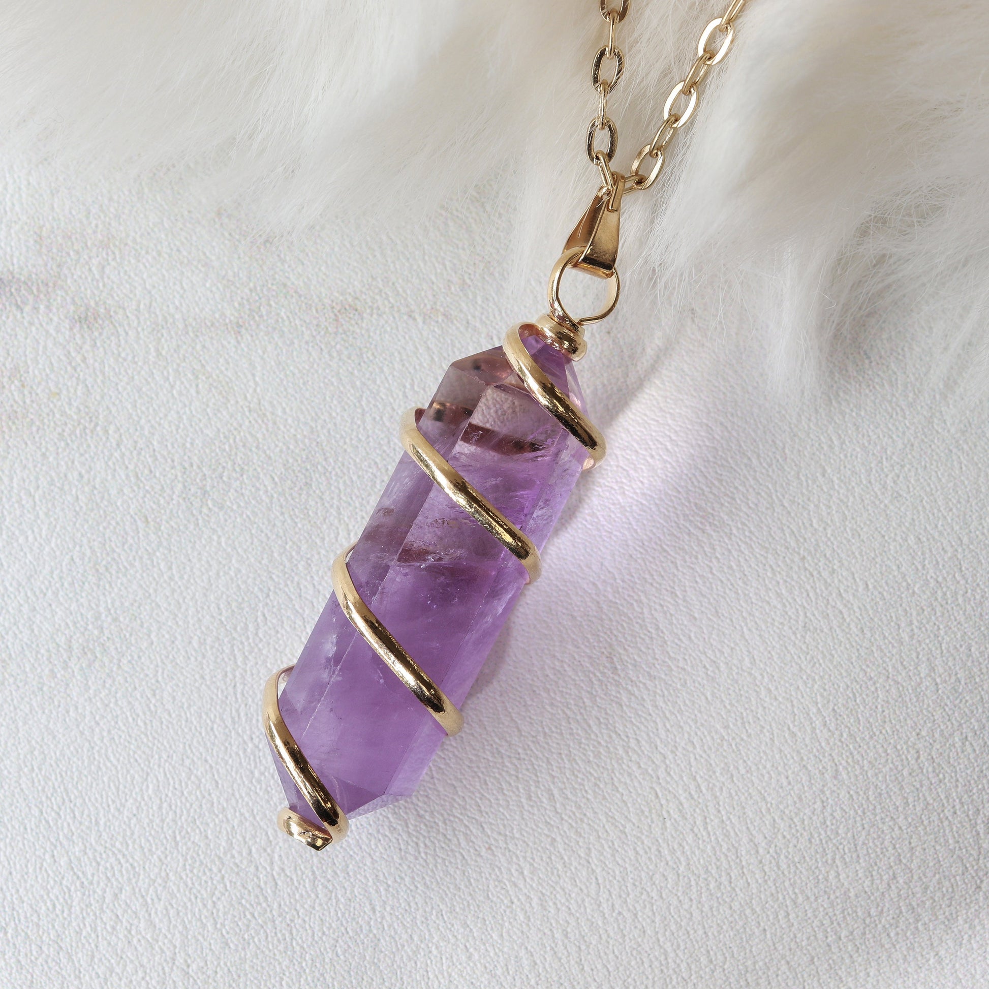 Amethyst Wrapped Necklace, Gold and Silver Plated Wrapped, Healing and Protection, Real Crystal Jewelry, Ethically Sourced