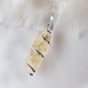 Citrine Wrapped Necklace, Gold and Silver Plated Wrapped, Healing and Protection, Real Crystal Jewelry, Ethically Sourced