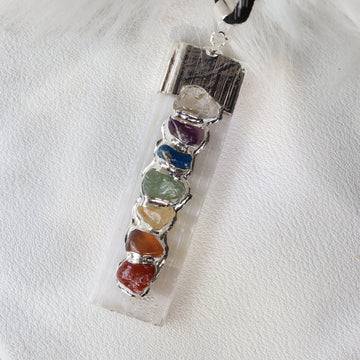 Natural Selenite Chakra Necklace, 7 Chakra Necklace, Protection & Cleansing Crystal