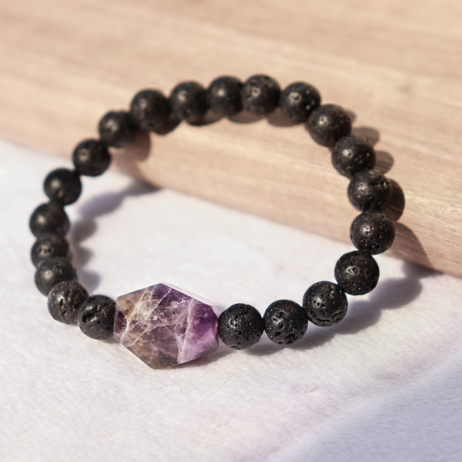 Amethyst and Lava Rock Bracelet, Amethyst Jewelry, Gemstone Beaded Bracelet - Sold Per Piece