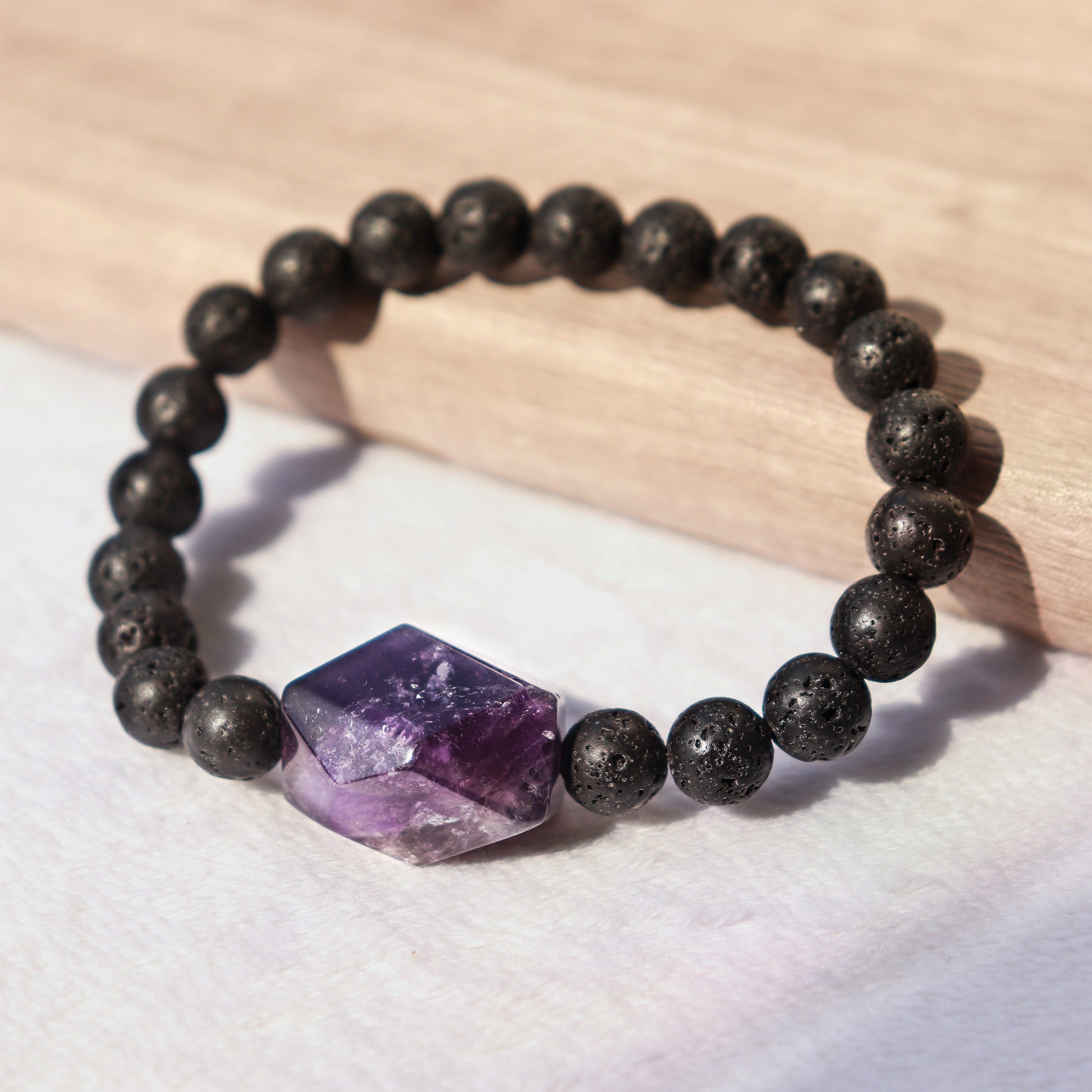 Amethyst and Lava Rock Bracelet, Amethyst Jewelry, Gemstone Beaded Bracelet - Sold Per Piece