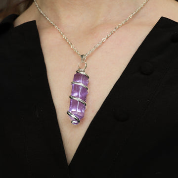 Amethyst Wrapped Necklace, Gold and Silver Plated Wrapped, Healing and Protection, Real Crystal Jewelry, Ethically Sourced