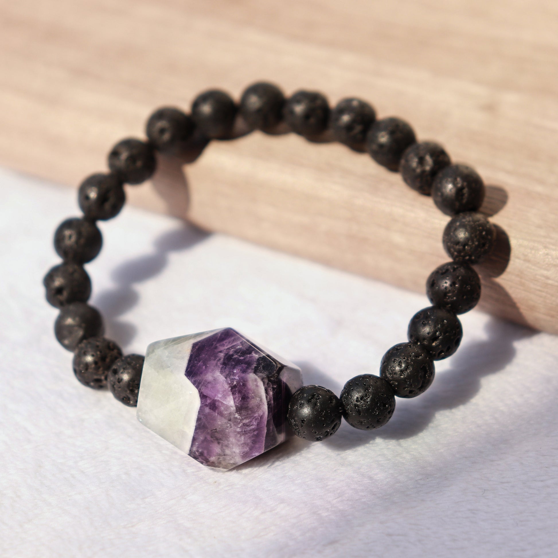 Amethyst and Lava Rock Bracelet, Amethyst Jewelry, Gemstone Beaded Bracelet - Sold Per Piece