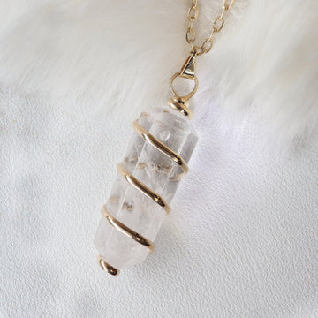 Clear Quartz Wrapped Necklace, Gold Plated Wrapped, Healing and Protection, Real Crystal Jewelry, Ethically Sourced