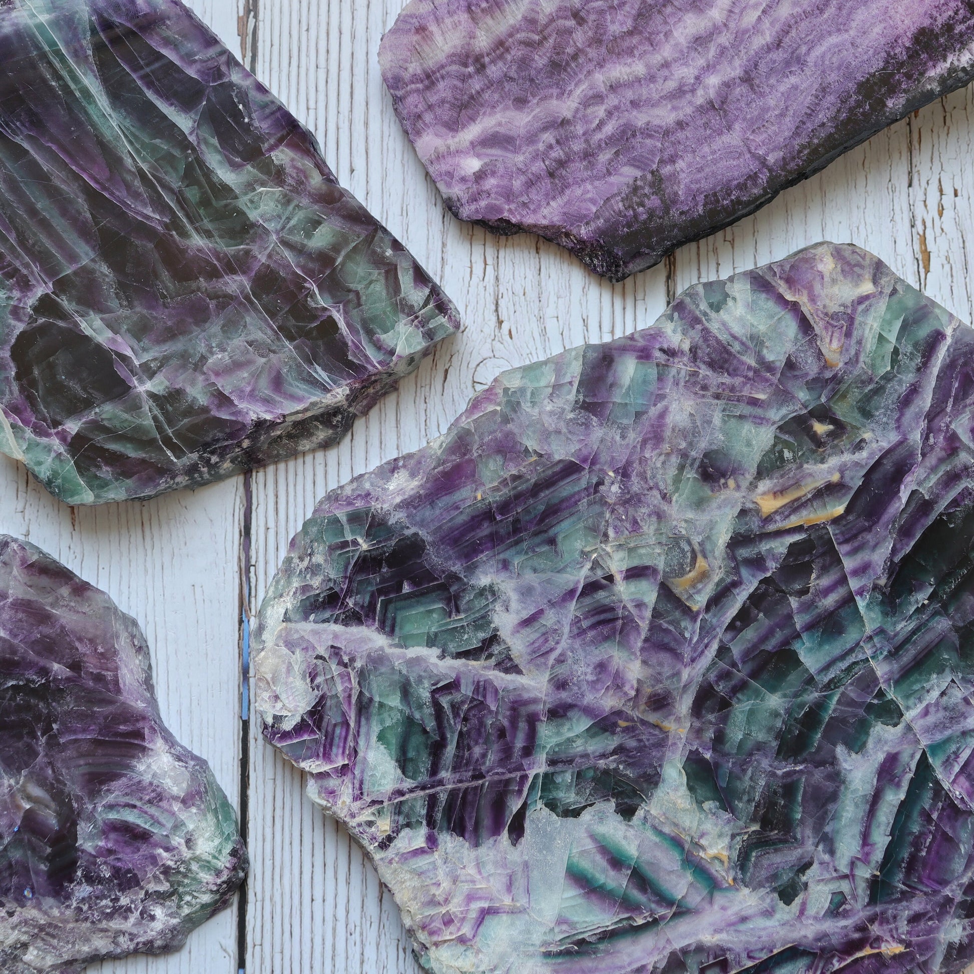 Fluorite Base Slab with Small Rainbow Inclusions, Ethically Sourced, Heart and Crown Chakra, Pick your Own