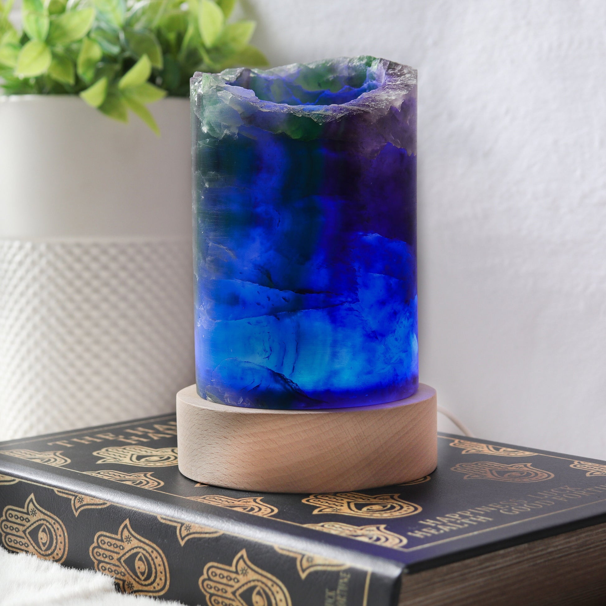 Fluorite LED Lamp, Purple and Green Fluorite, Maximalist Home Decor, Ethically Sourced, Housewarming Gift