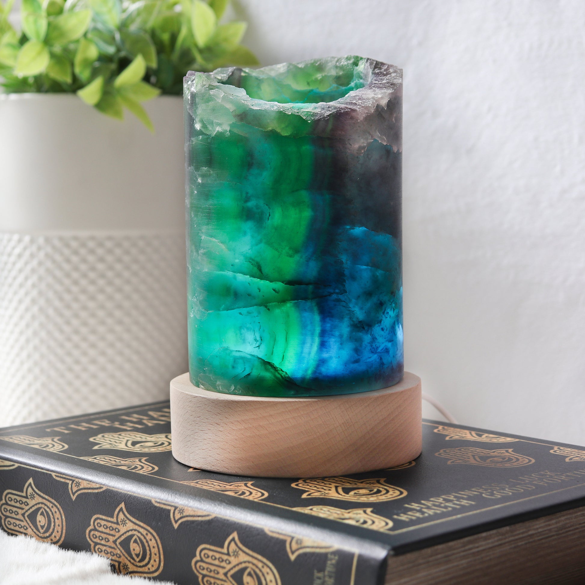 Fluorite LED Lamp, Purple and Green Fluorite, Maximalist Home Decor, Ethically Sourced, Housewarming Gift