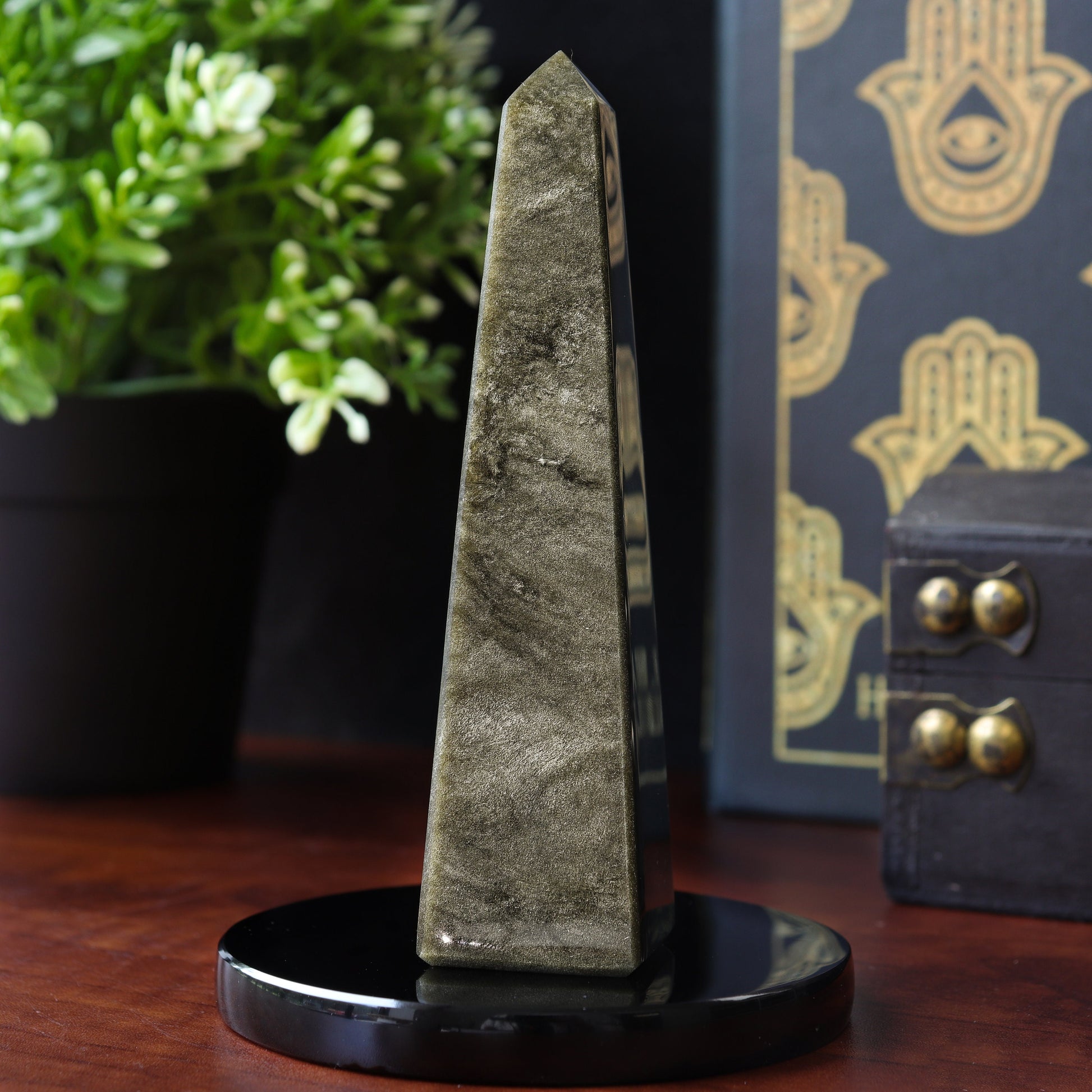 Golden Sheen Obsidian Tower - Obsidian Crystal Obelisk - Golden Sheen Obsidian for Healing