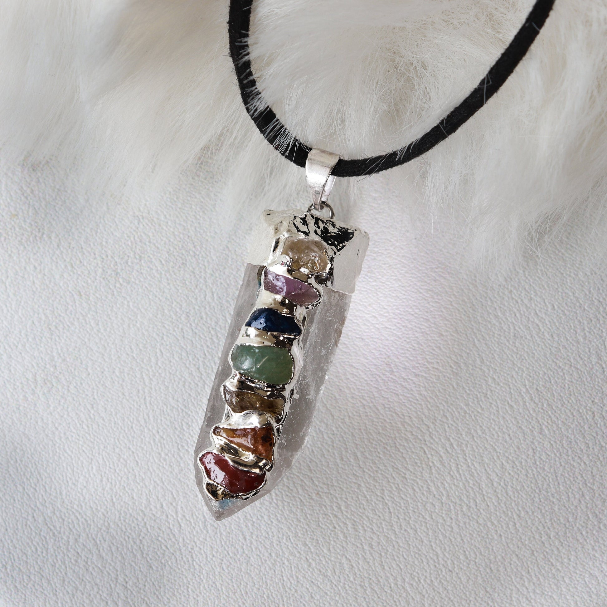 Natural Clear Quartz Necklace, 7 Chakra Infused Pendant, Master Healer Crystal - SOLD PER PIECE