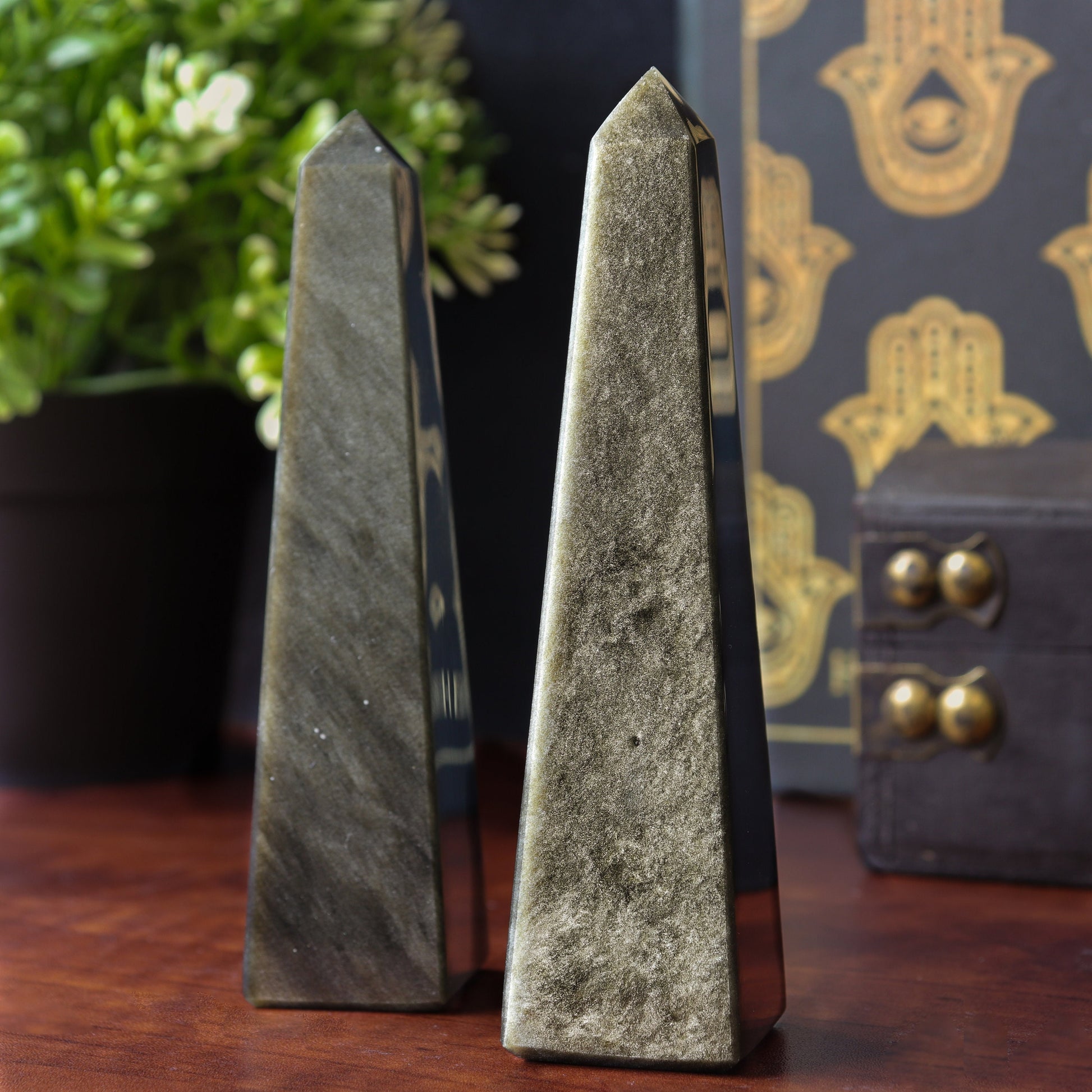 Golden Sheen Obsidian Tower - Obsidian Crystal Obelisk - Golden Sheen Obsidian for Healing