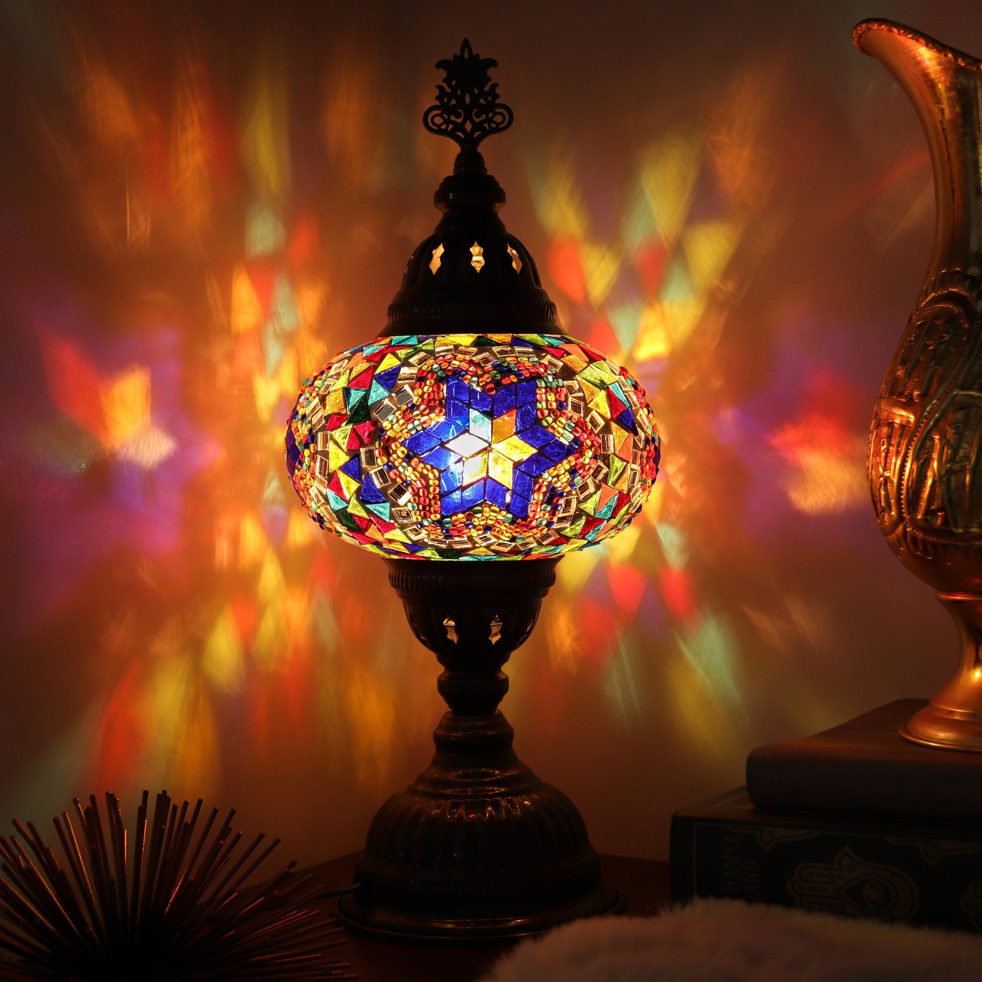 Hand Made Mosaic Glass Lamp from Turkey, Bohemian, Table Lamp, Boho Chic, Hippie Aesthetic, Unique Mosaic Home Decor, Color Variations