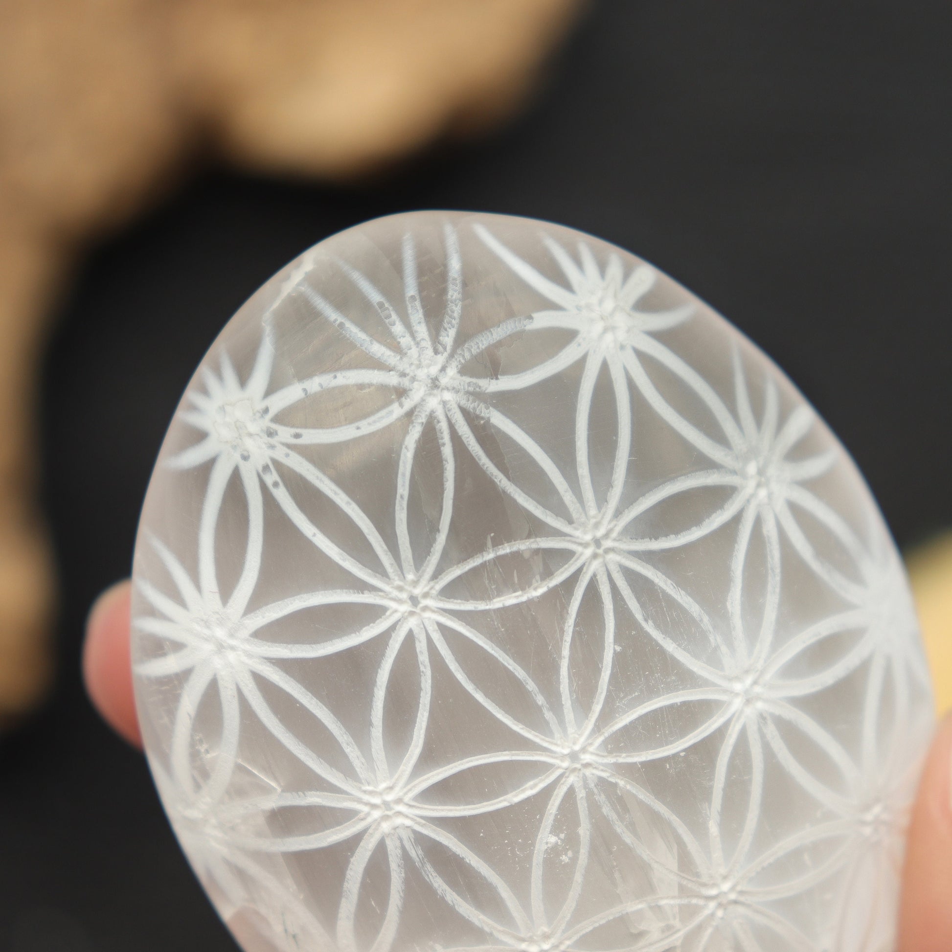 Selenite Palm stone with Flower of Life | Selenite Palm stone | Moroccan Selenite