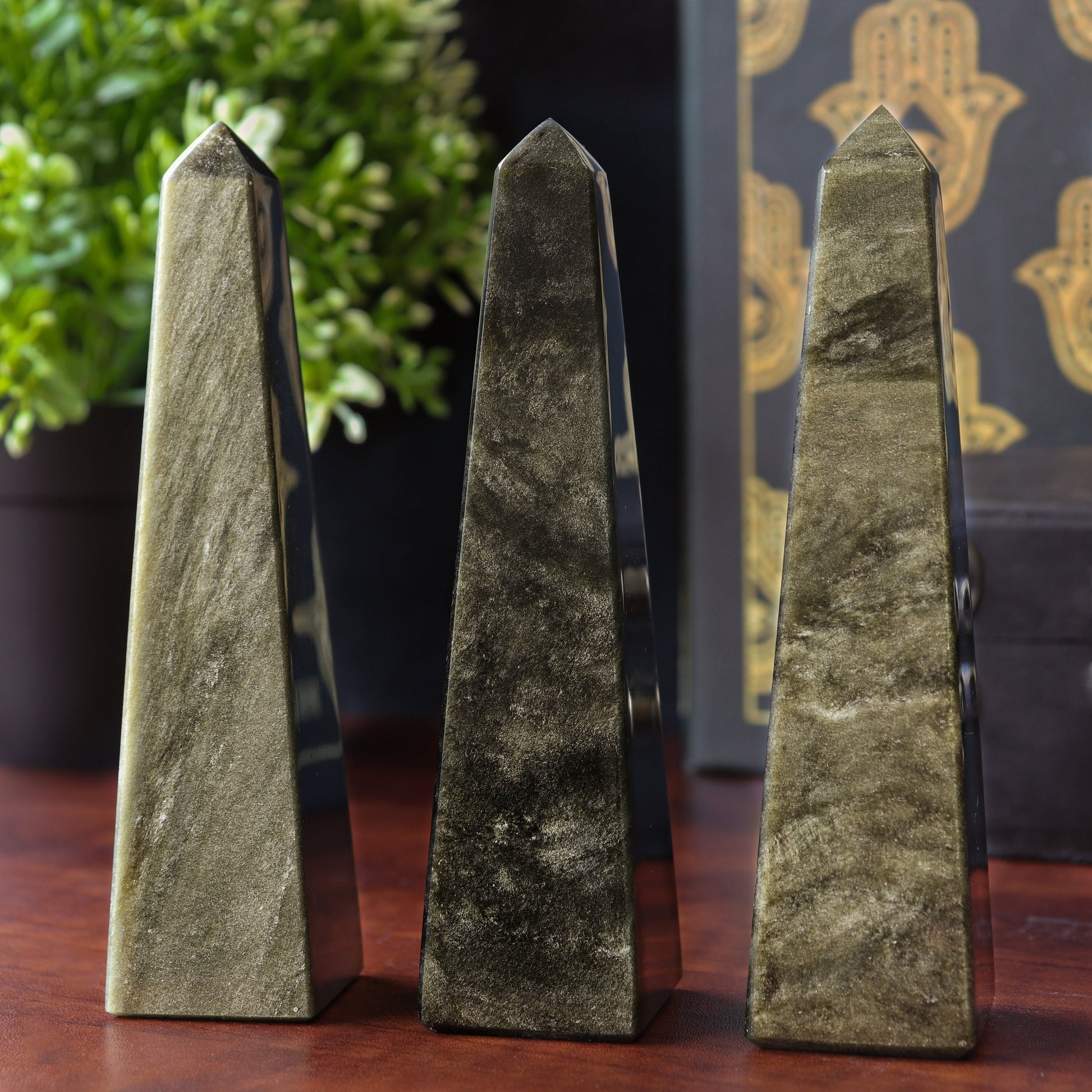 Golden Sheen Obsidian Tower - Obsidian Crystal Obelisk - Golden Sheen Obsidian for Healing