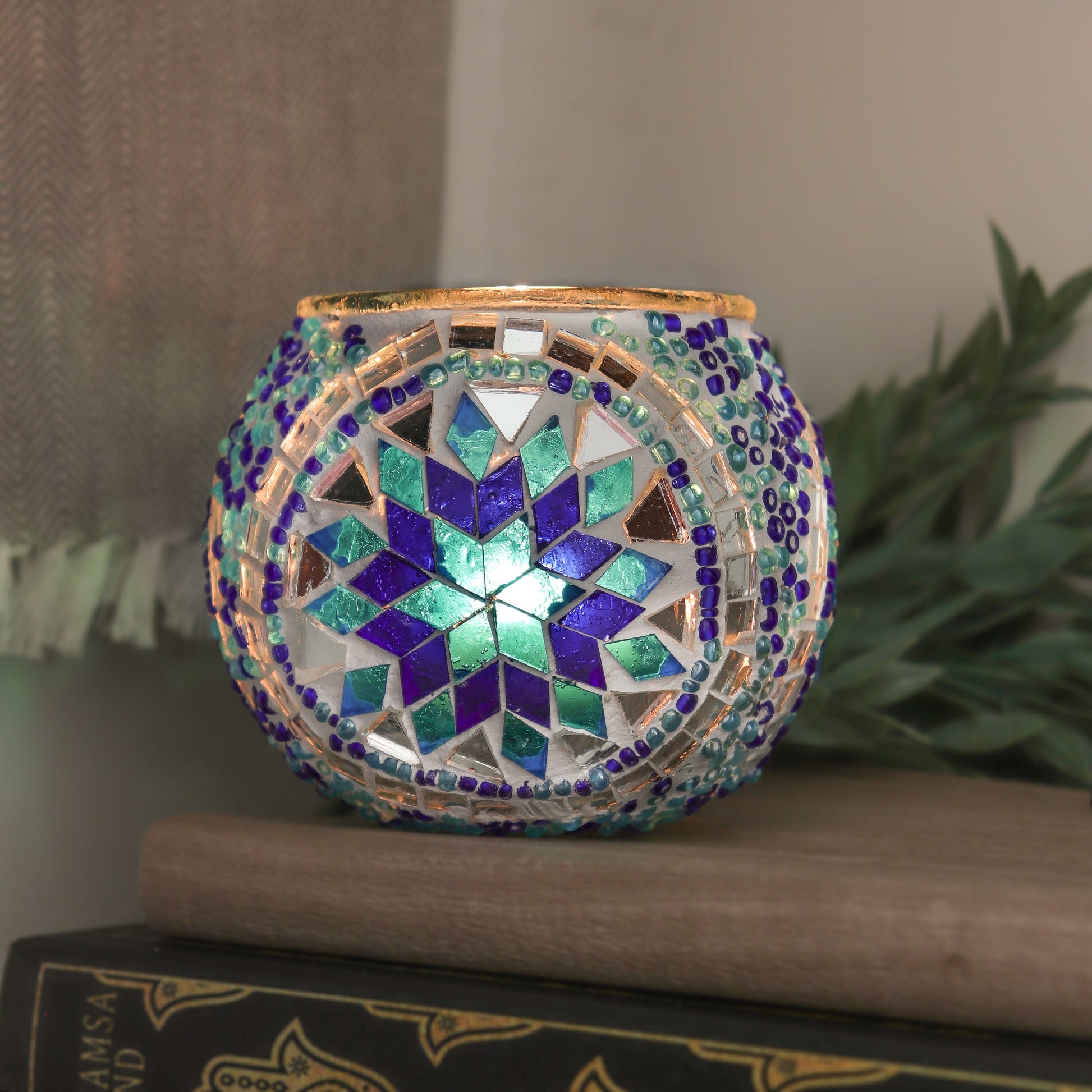 Hand Made Mosaic Glass Candle Holder from Turkey, Bohemian, Boho Chic, Hippie Aesthetic, Unique Mosaic Home Decor