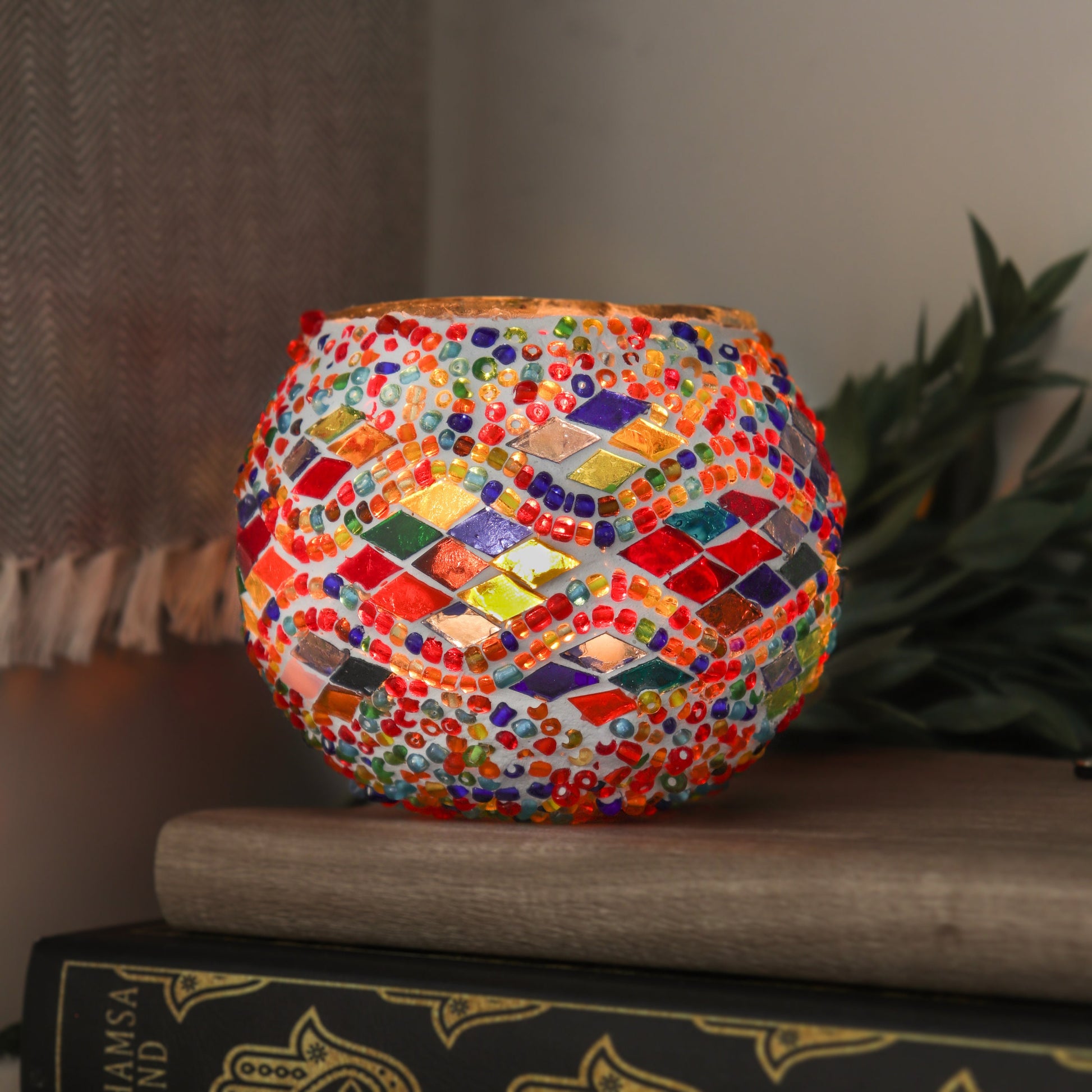 Hand Made Mosaic Glass Candle Holder from Turkey, Bohemian, Boho Chic, Hippie Aesthetic, Unique Mosaic Home Decor