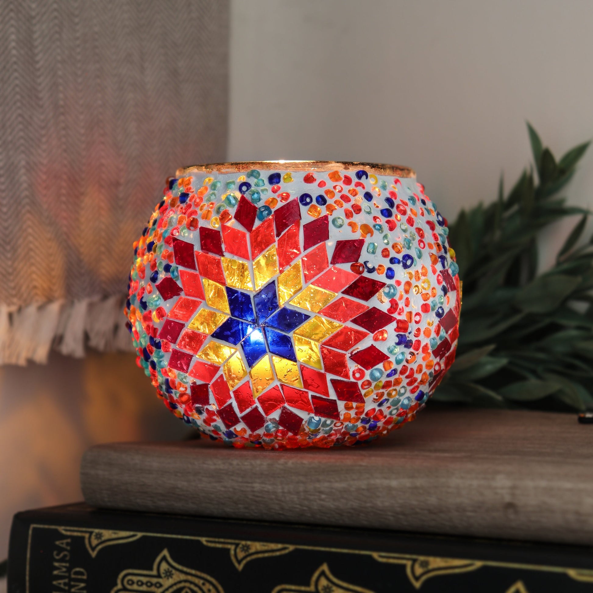 Hand Made Mosaic Glass Candle Holder from Turkey, Bohemian, Boho Chic, Hippie Aesthetic, Unique Mosaic Home Decor