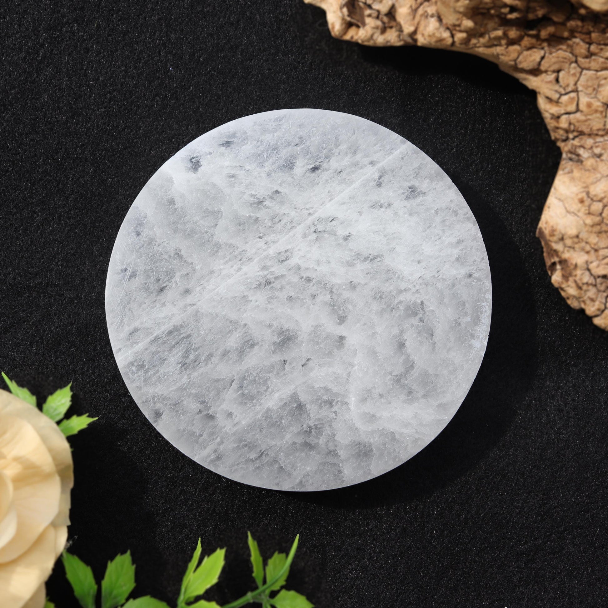 Selenite Round Charging Plate for Charging, Cleansing, Crown Chakra - Selenite Plate