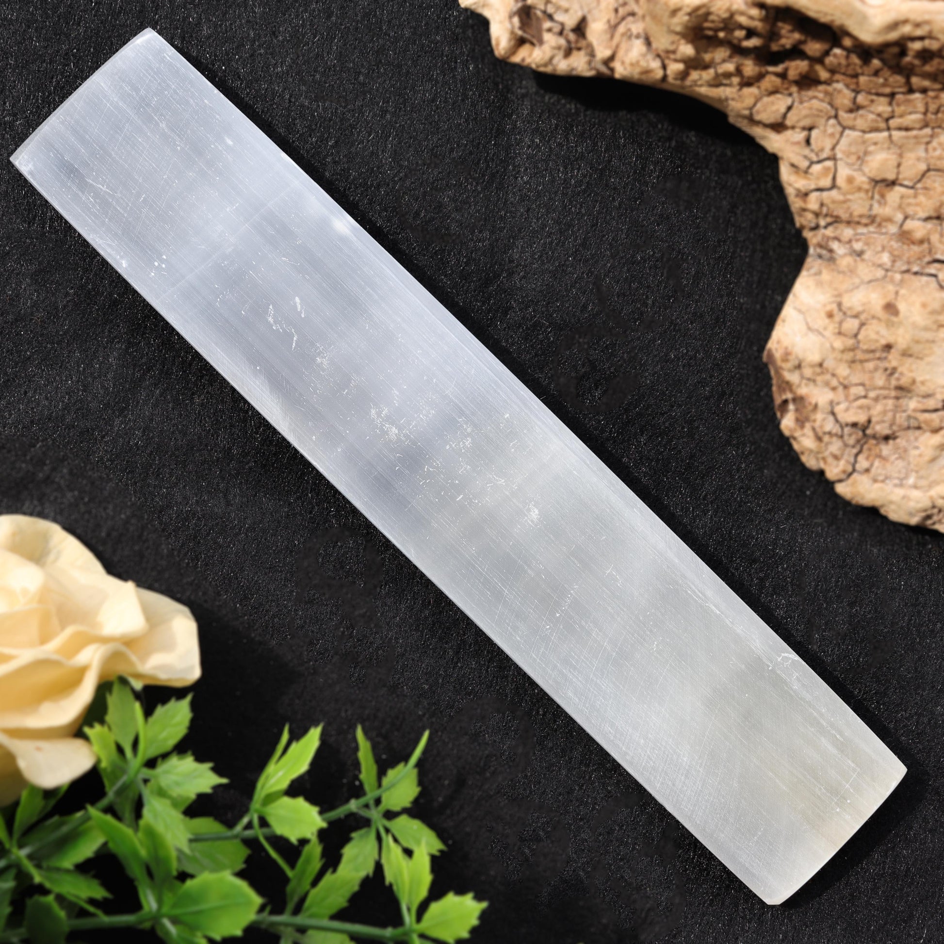 7-8 inches Selenite Engraved Charging Plate, Stick, Bar, Chakra Symbols for Clearing, Cleansing