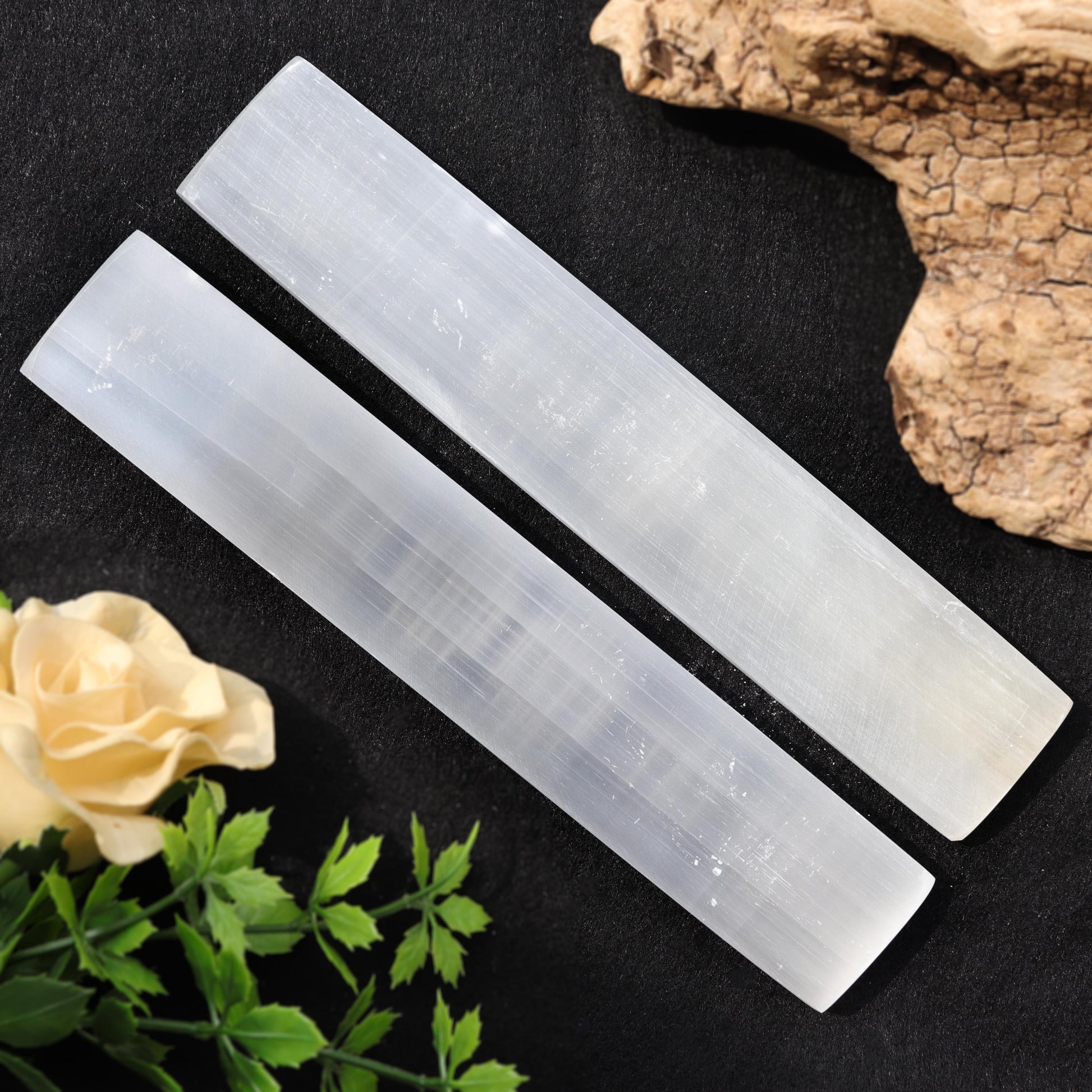 7-8 inches Selenite Engraved Charging Plate, Stick, Bar, Chakra Symbols for Clearing, Cleansing