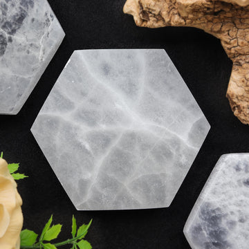 Selenite Hexagon Charging Plate for Charging, Cleansing, Crown Chakra - Selenite Plate