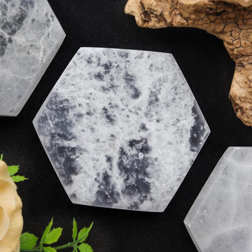 Selenite Hexagon Charging Plate for Charging, Cleansing, Crown Chakra - Selenite Plate