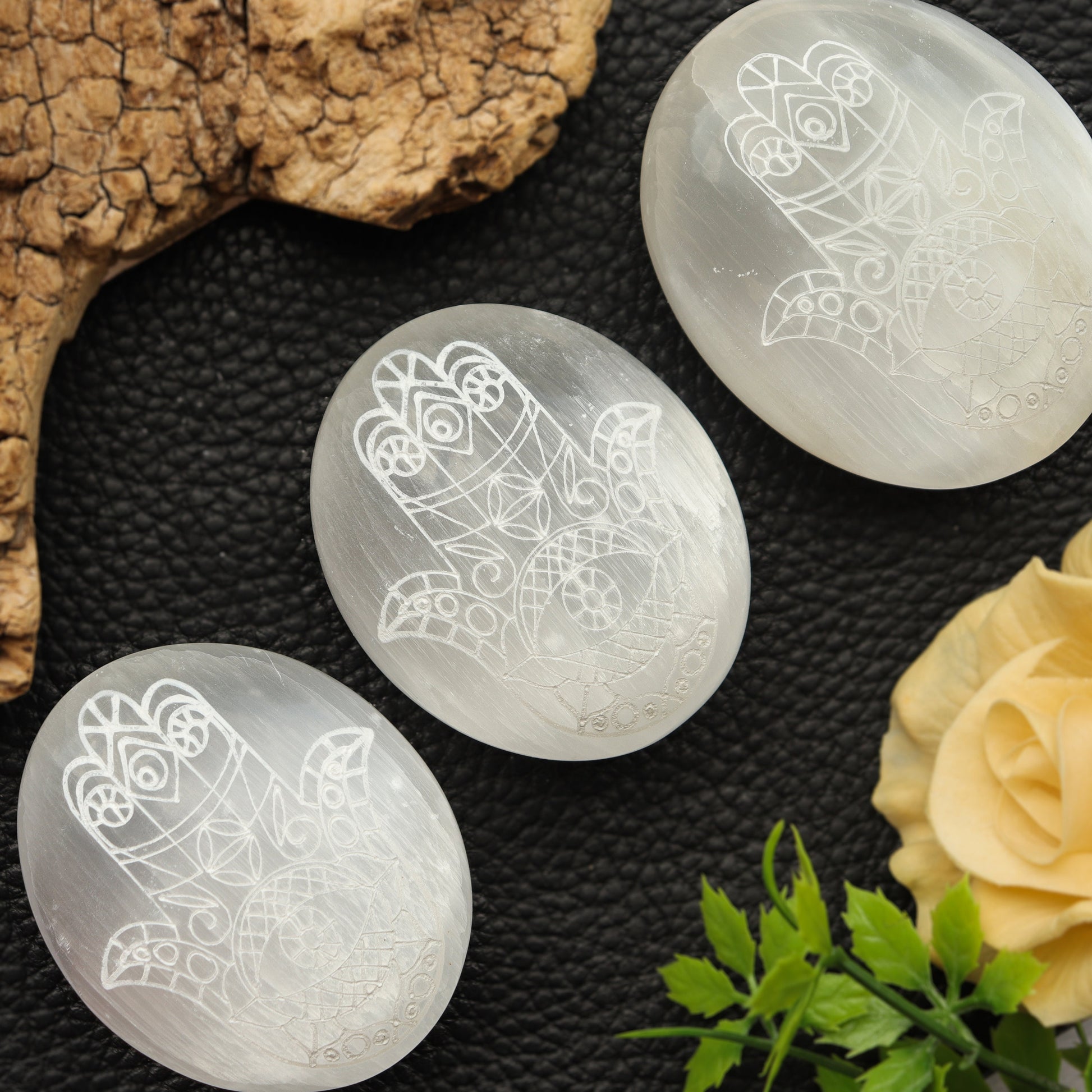 Selenite Palm stone with Hamsa Hand | Selenite Palm stone | Moroccan Selenite