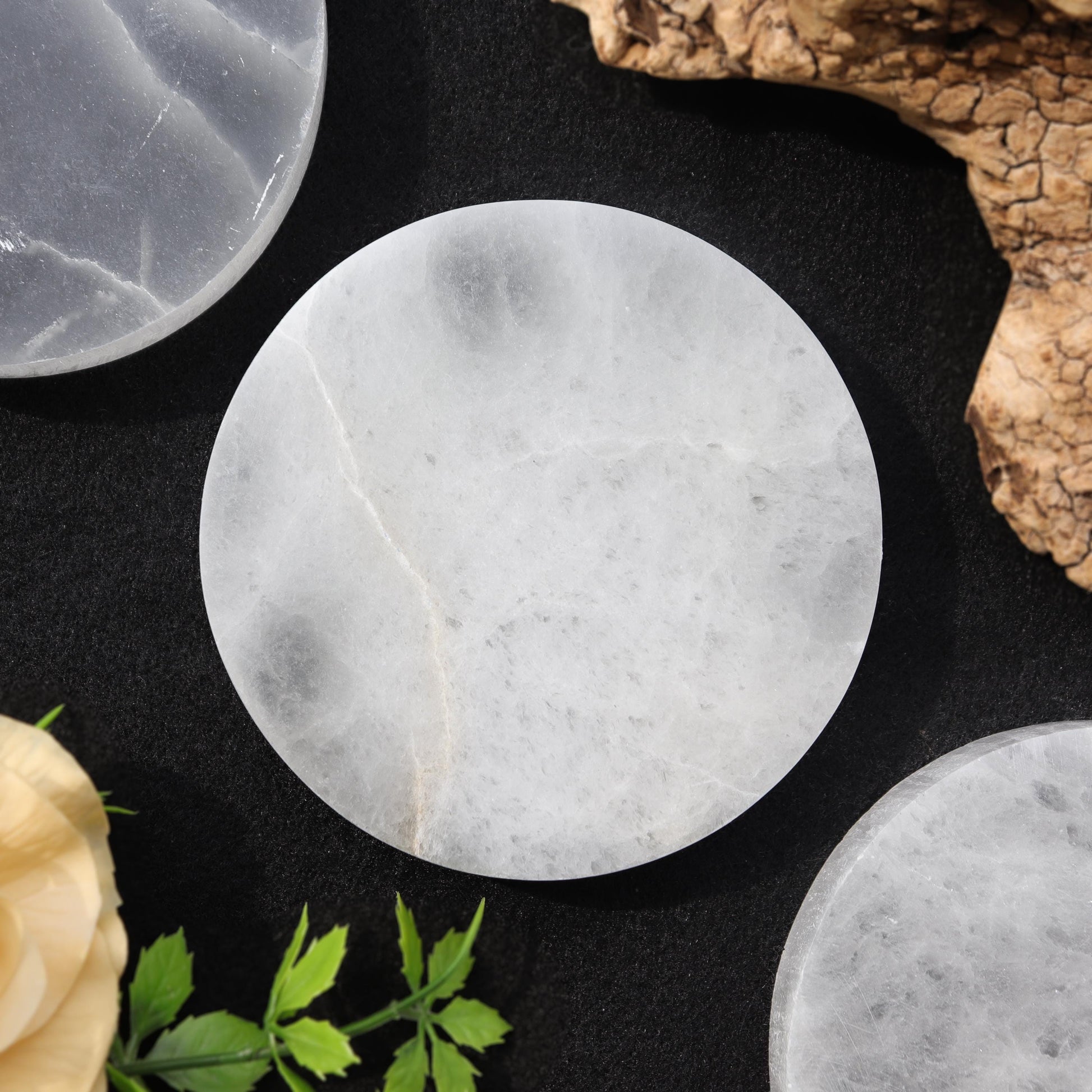 Selenite Round Charging Plate for Charging, Cleansing, Crown Chakra - Selenite Plate