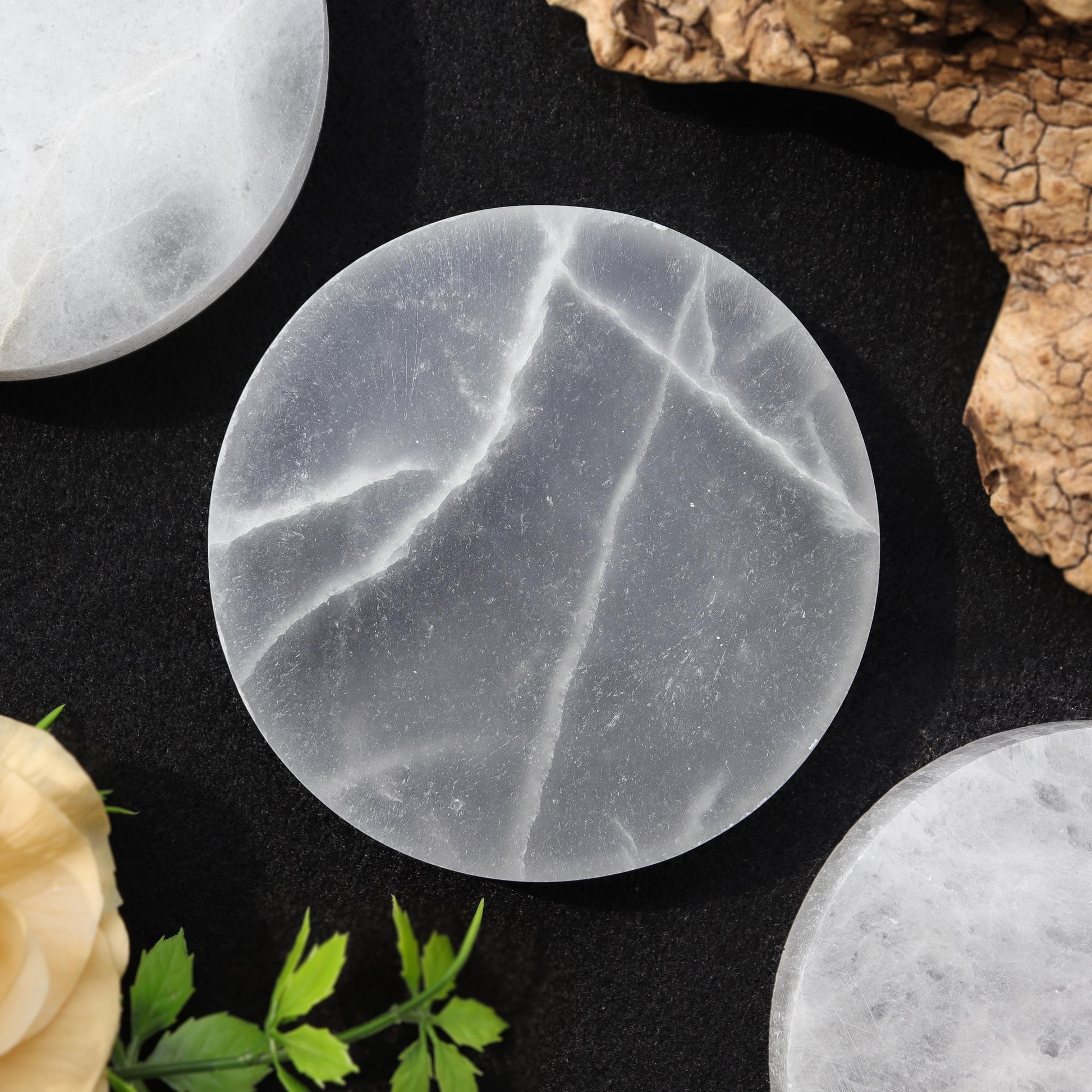 Selenite Round Charging Plate for Charging, Cleansing, Crown Chakra - Selenite Plate