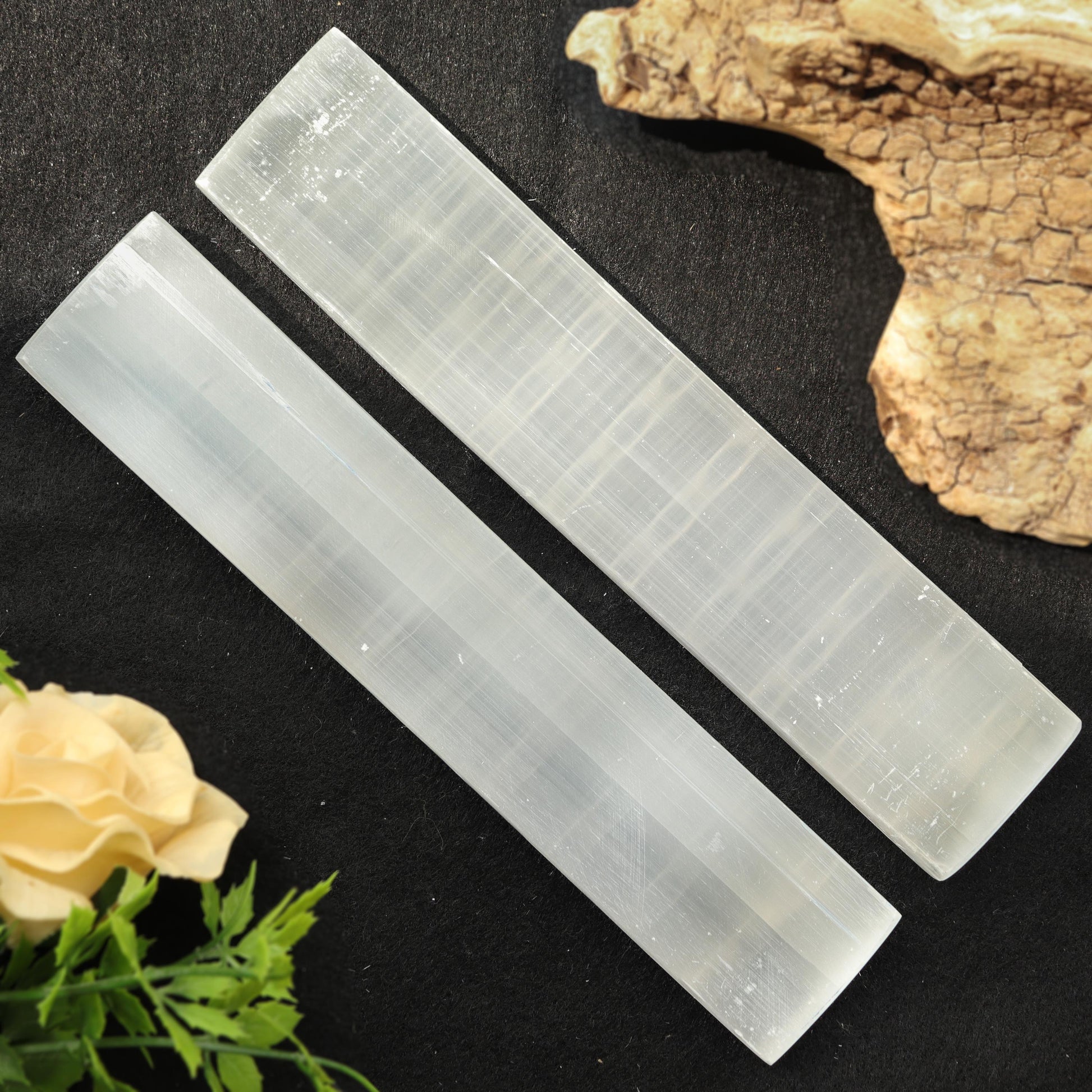 7-8 inches Selenite Engraved Charging Plate, Stick, Bar, Flower of Life Symbols for Clearing, Cleansing