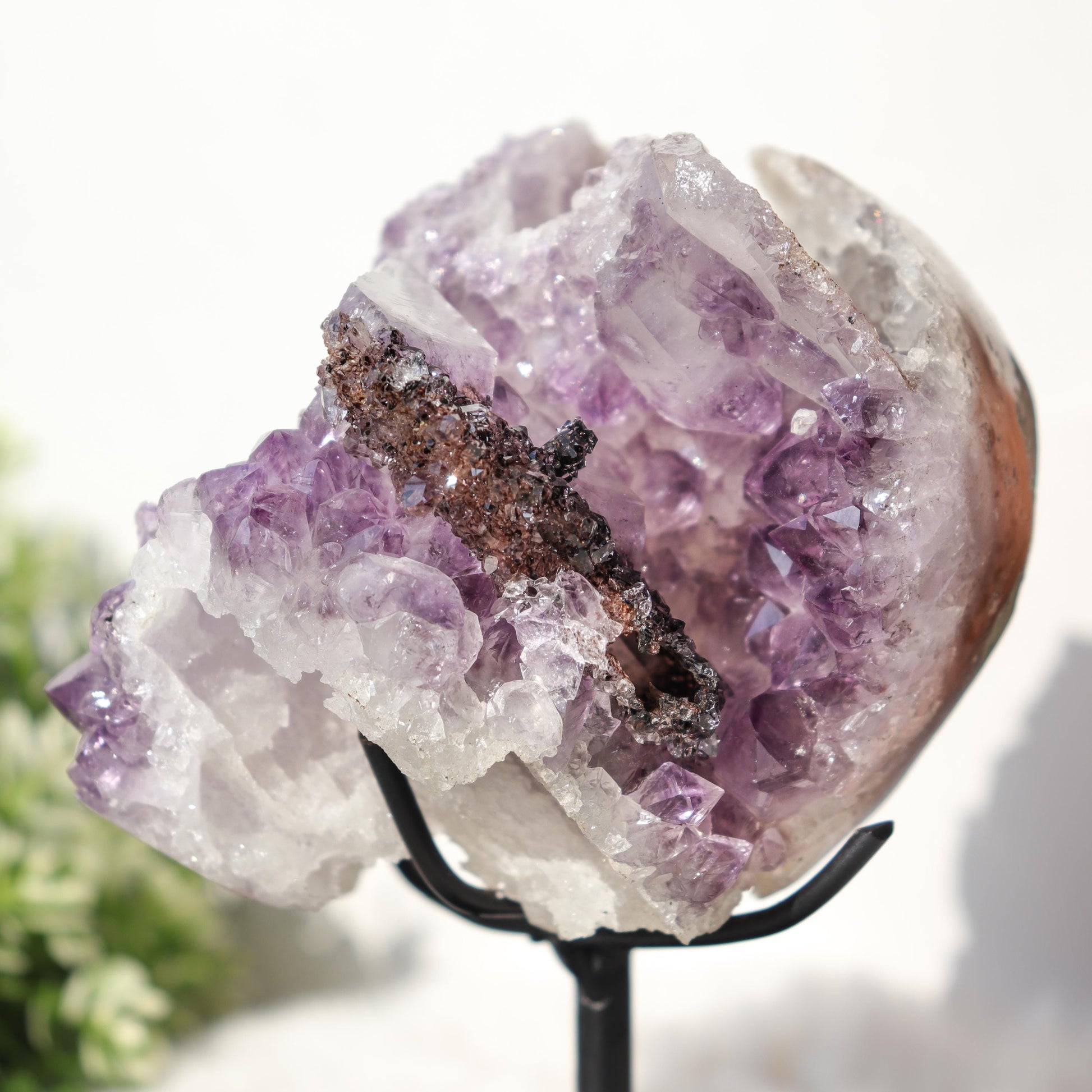 Amethyst with Black Crystal Inclusions, One of a Kind Crystal Specimen, Boho Chic Home Decor, Ethically Sourced