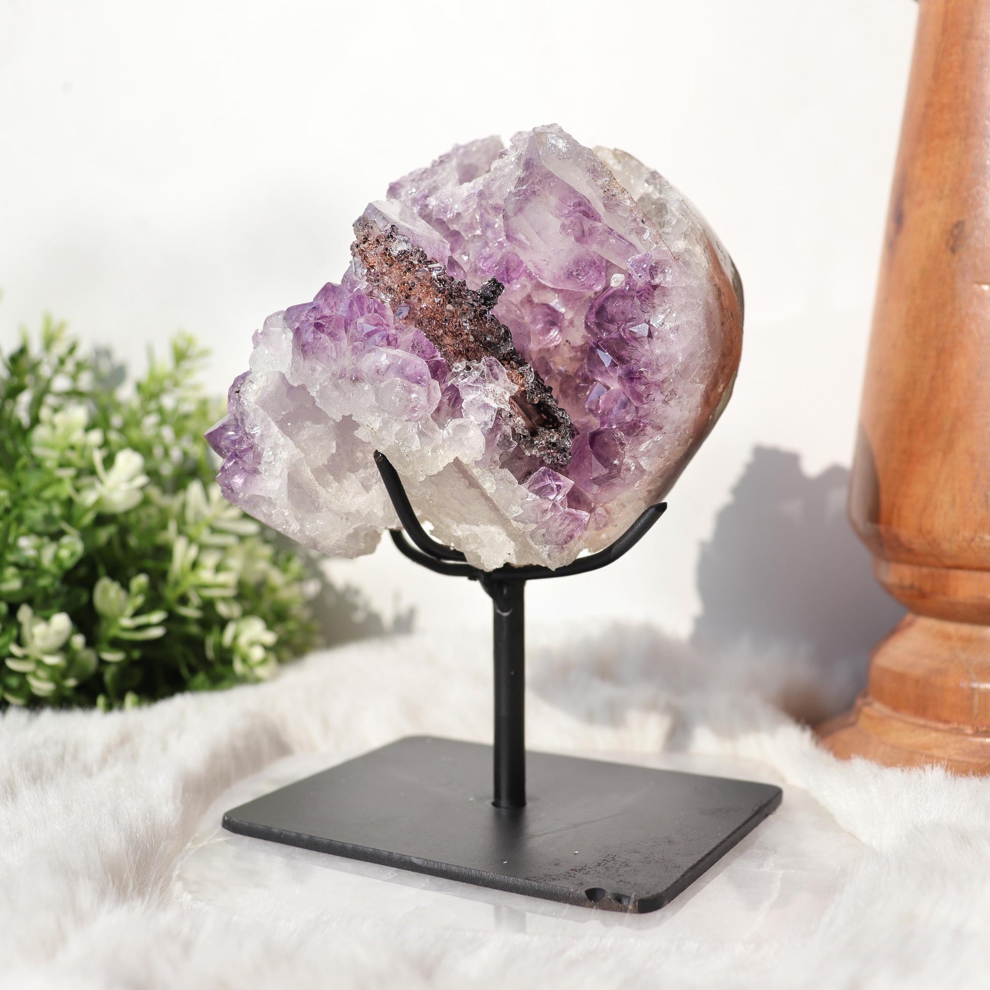 Amethyst with Black Crystal Inclusions, One of a Kind Crystal Specimen, Boho Chic Home Decor, Ethically Sourced