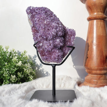 Amethyst on Black Metal Stand, One of a Kind Crystal Specimen, Spiritual Home Decor, Ethically Sourced