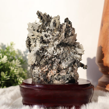 Clear Quartz with Pyrite Inclusions, Crystals on Black Metal Stand, One of a Kind Crystal Specimen, Ethically Sourced
