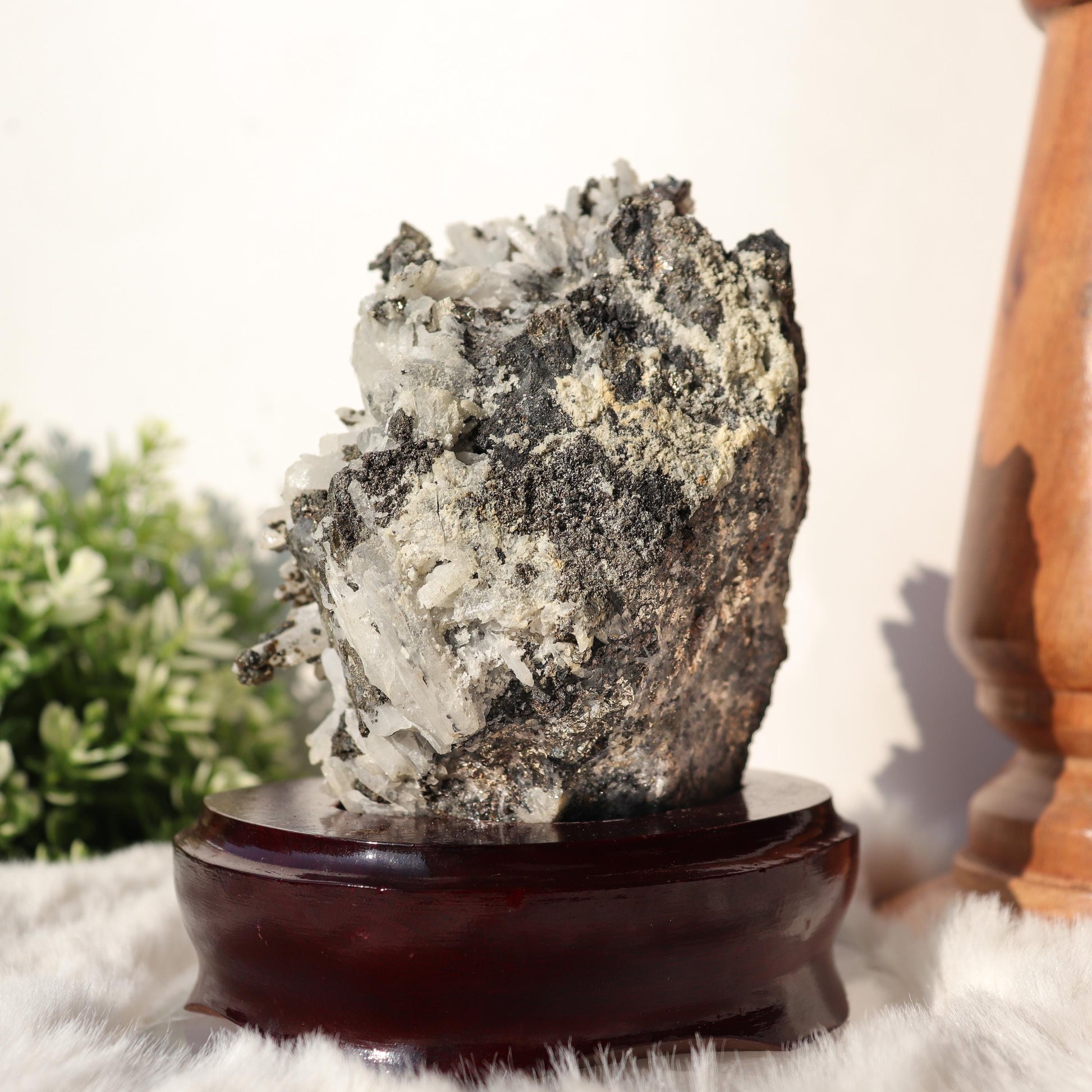 Clear Quartz with Pyrite Inclusions, Crystals on Black Metal Stand, One of a Kind Crystal Specimen, Ethically Sourced