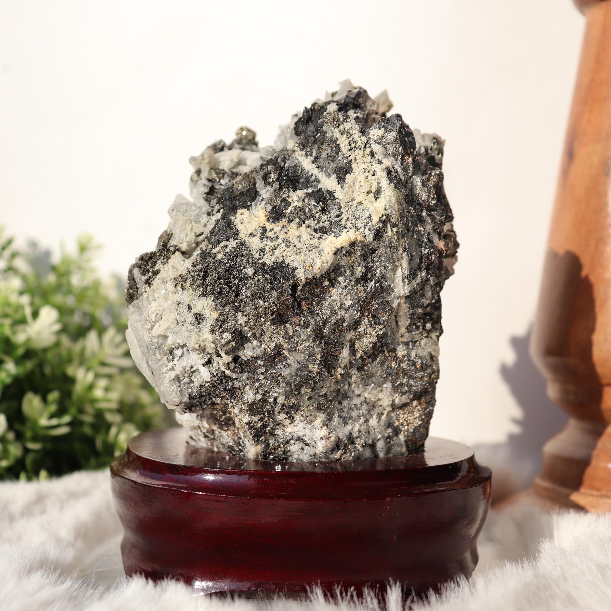 Clear Quartz with Pyrite Inclusions, Crystals on Black Metal Stand, One of a Kind Crystal Specimen, Ethically Sourced