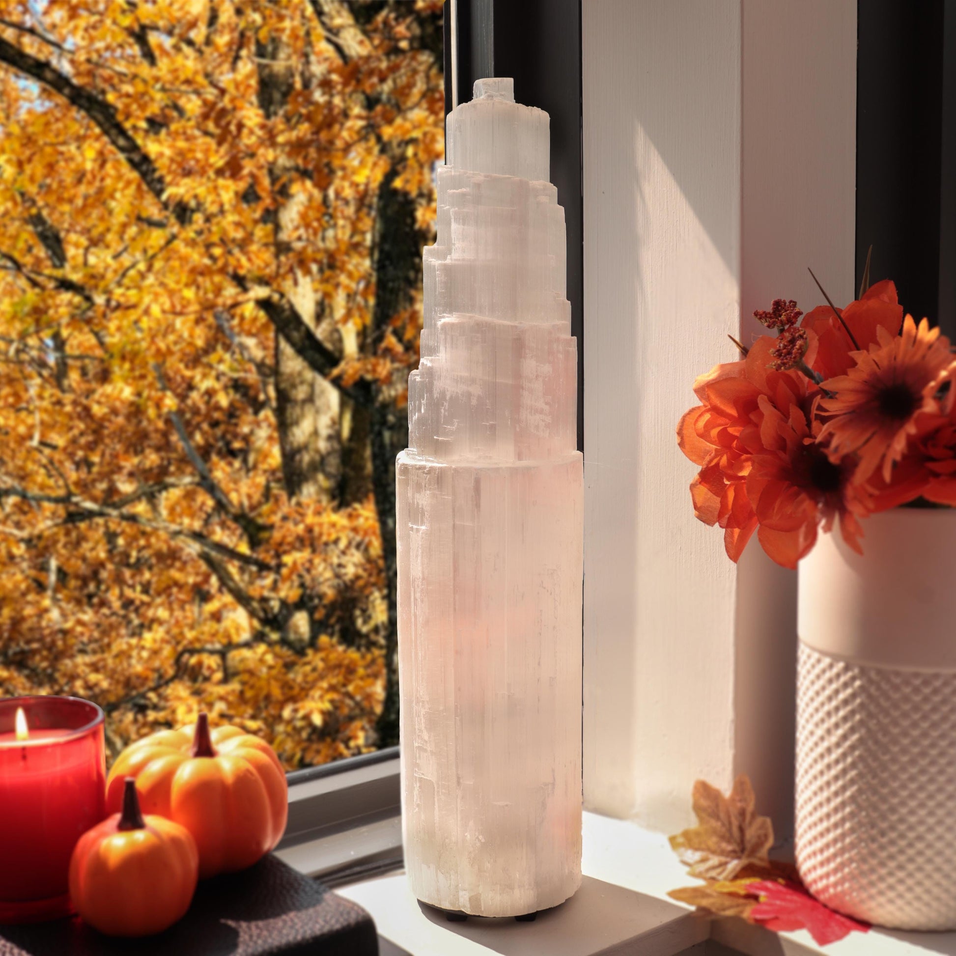 Natural Selenite Crystal Lamp, Grade A Quality, Selenite Tower, Ethically Sourced, White Light, Dimmable Lamp