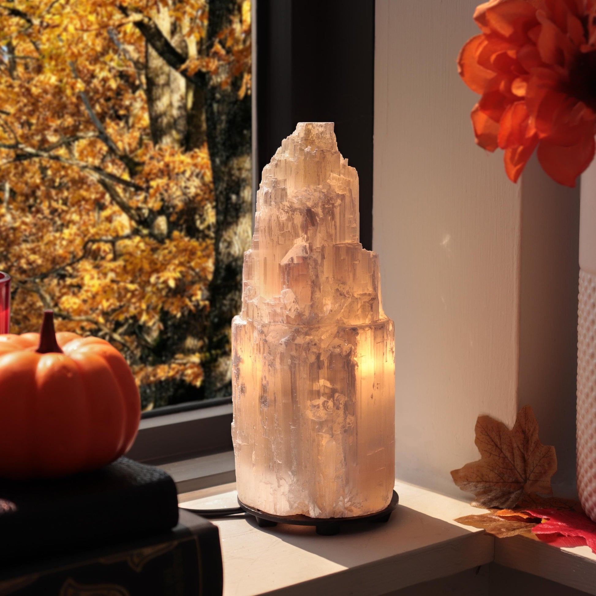 Natural Selenite Crystal Lamp, Grade A Quality, Selenite Tower, Ethically Sourced, White Light, Dimmable Lamp