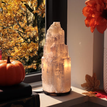 Natural Selenite Crystal Lamp, Grade A Quality, Selenite Tower, Ethically Sourced, White Light, Dimmable Lamp