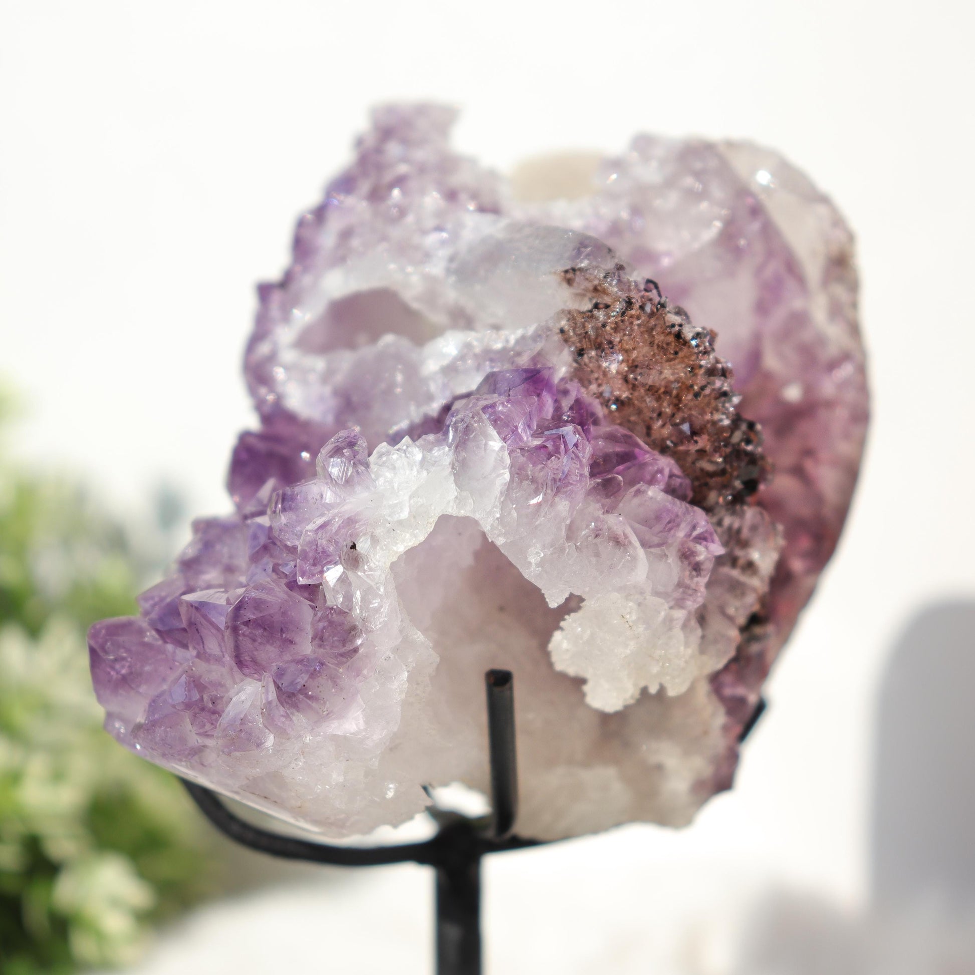 Amethyst with Black Crystal Inclusions, One of a Kind Crystal Specimen, Boho Chic Home Decor, Ethically Sourced