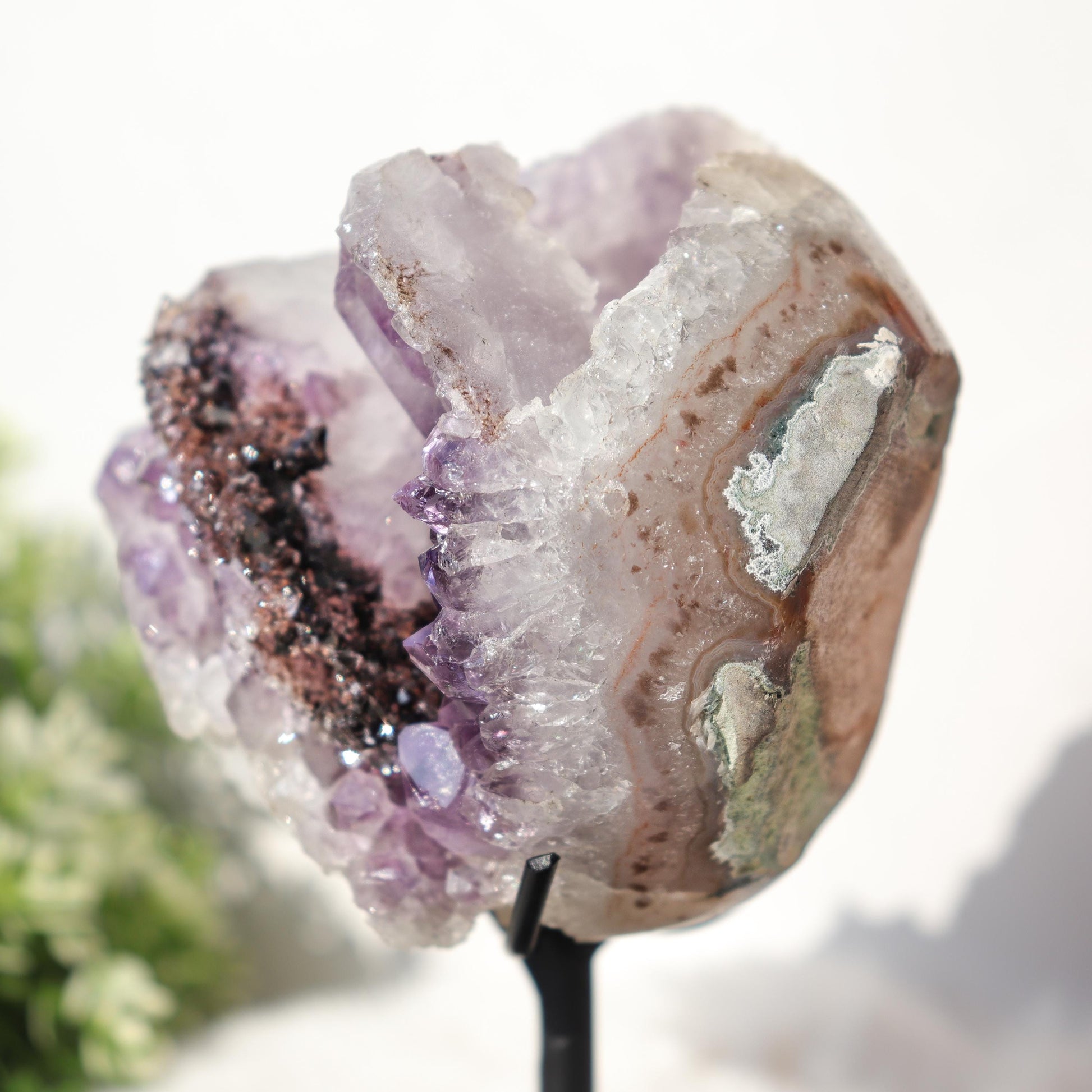 Amethyst with Black Crystal Inclusions, One of a Kind Crystal Specimen, Boho Chic Home Decor, Ethically Sourced